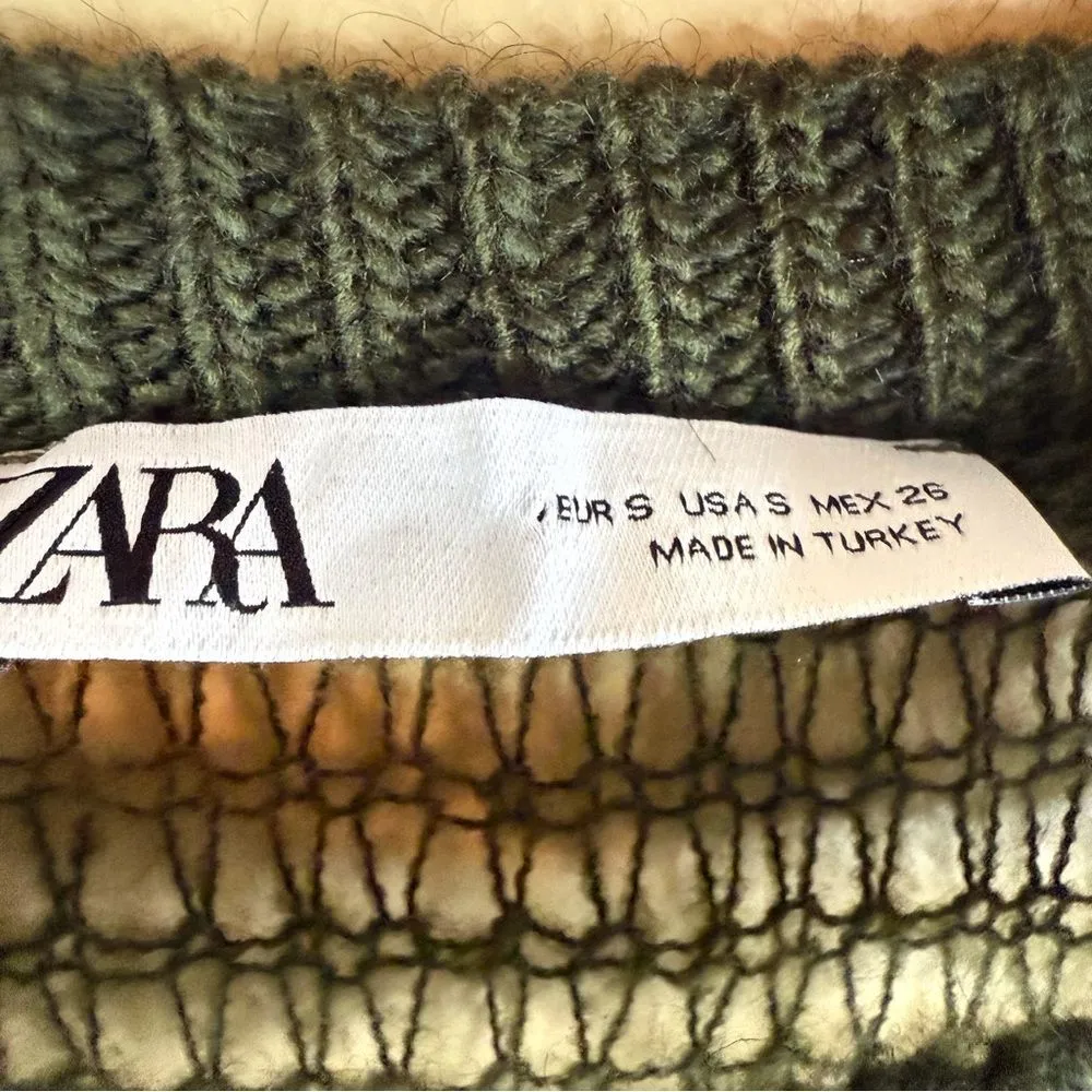 Zara Womens‎ Striped Open Knit Size Small Sweater Olive Black Career Work Wear - Image 2