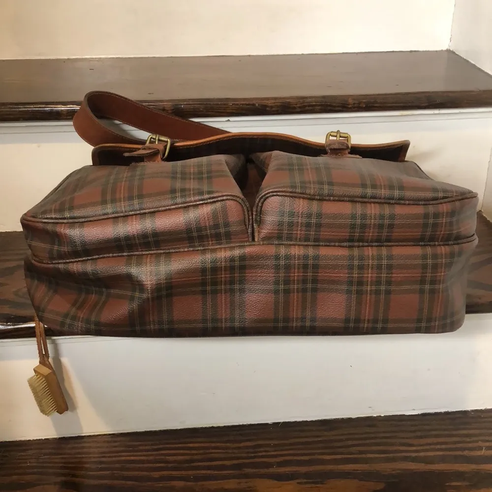 Brown Green Tartan Plaid Computer Crossbody Tote Messenger Bag Rare - Image 13