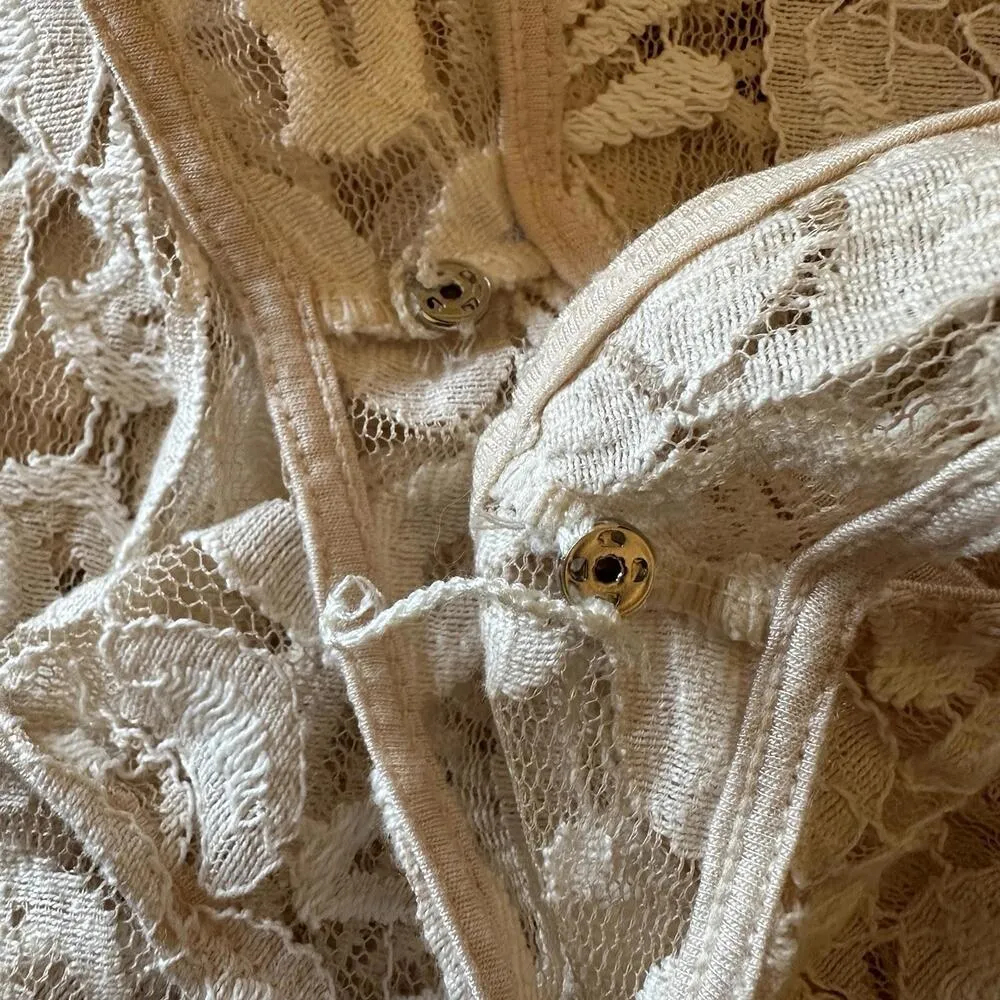 Free People Sleeveless Lace Overlay Dress Sheer Trapeze Flare Coverup Size Large - Image 9