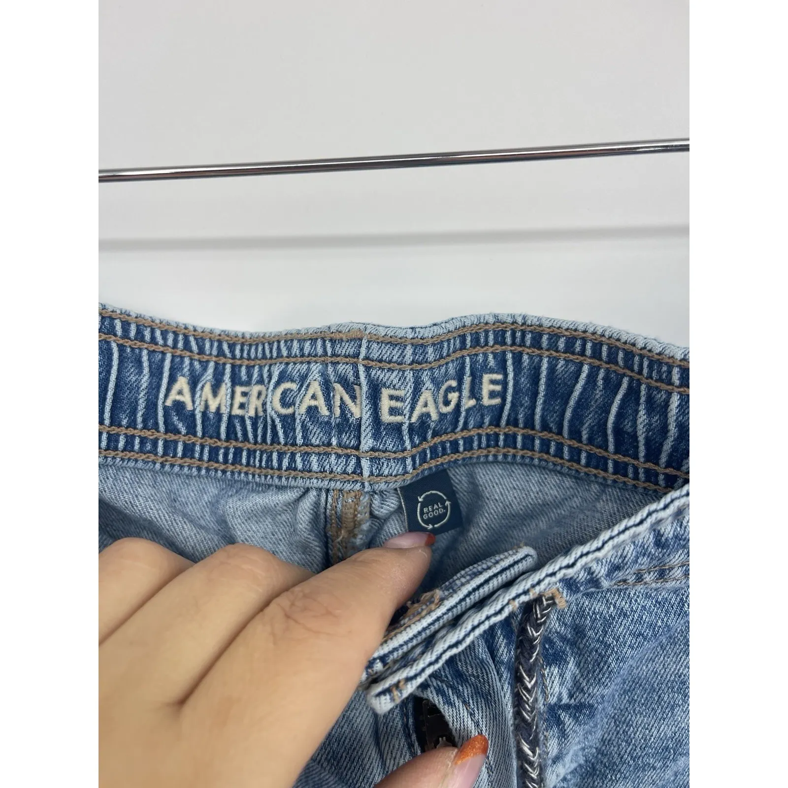 American Eagle Womens Cargo Pocket Super High Rise Jogger Jeans Blue Sz 16 Bin9 - Image 2