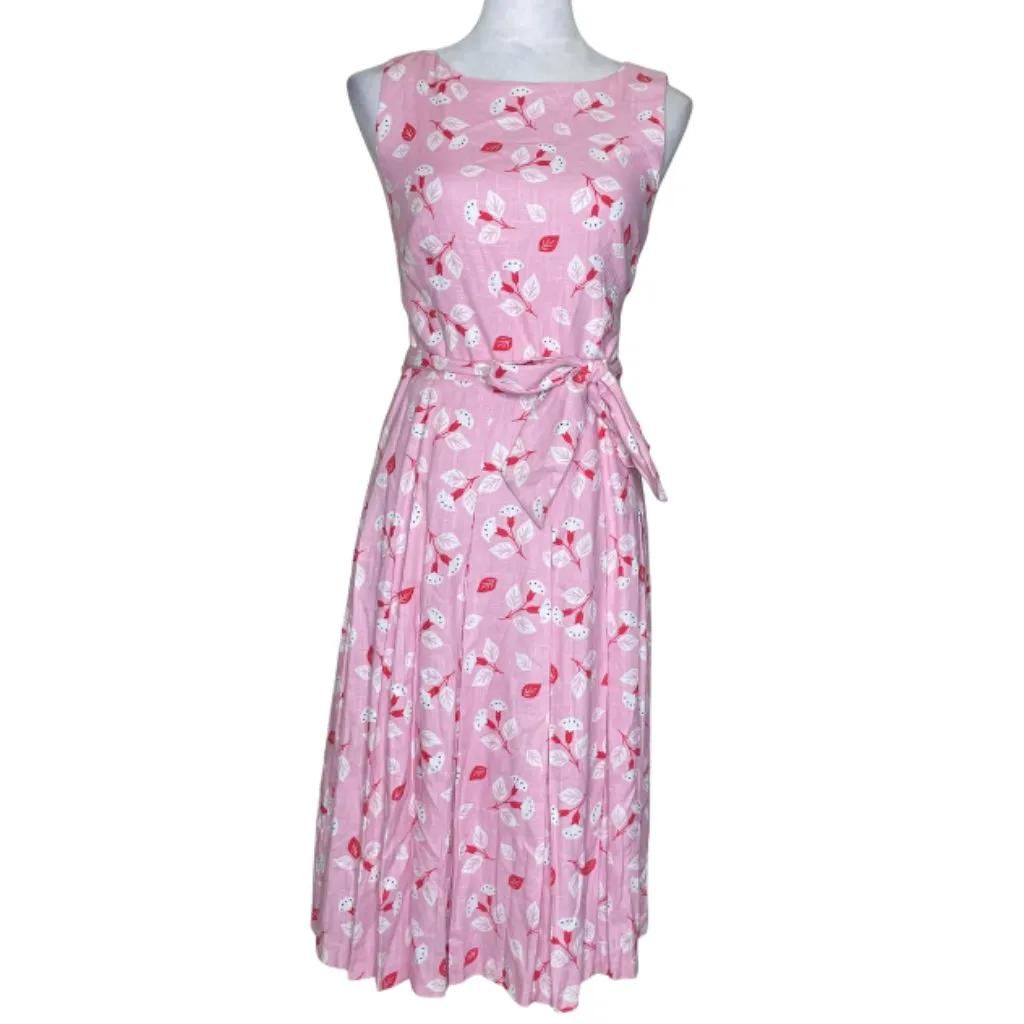 Anne Klein Women's Floral Linen Belted Pleated Lined Shirtdress Summer Sz 12 - Image 2