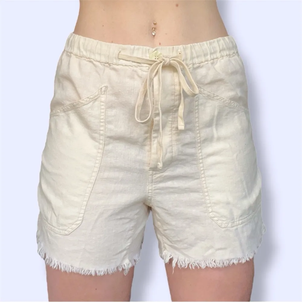 Free People Tomboy Shorts Linen Blend Loose Baggy Pockets Raw Hem Ivory - Image 2