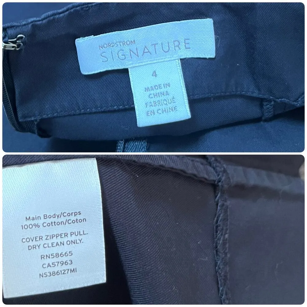 Nordstrom Signature Navy Blue Cotton Pocket Midi Sun Dress Size 4 Loose Hem - Image 10