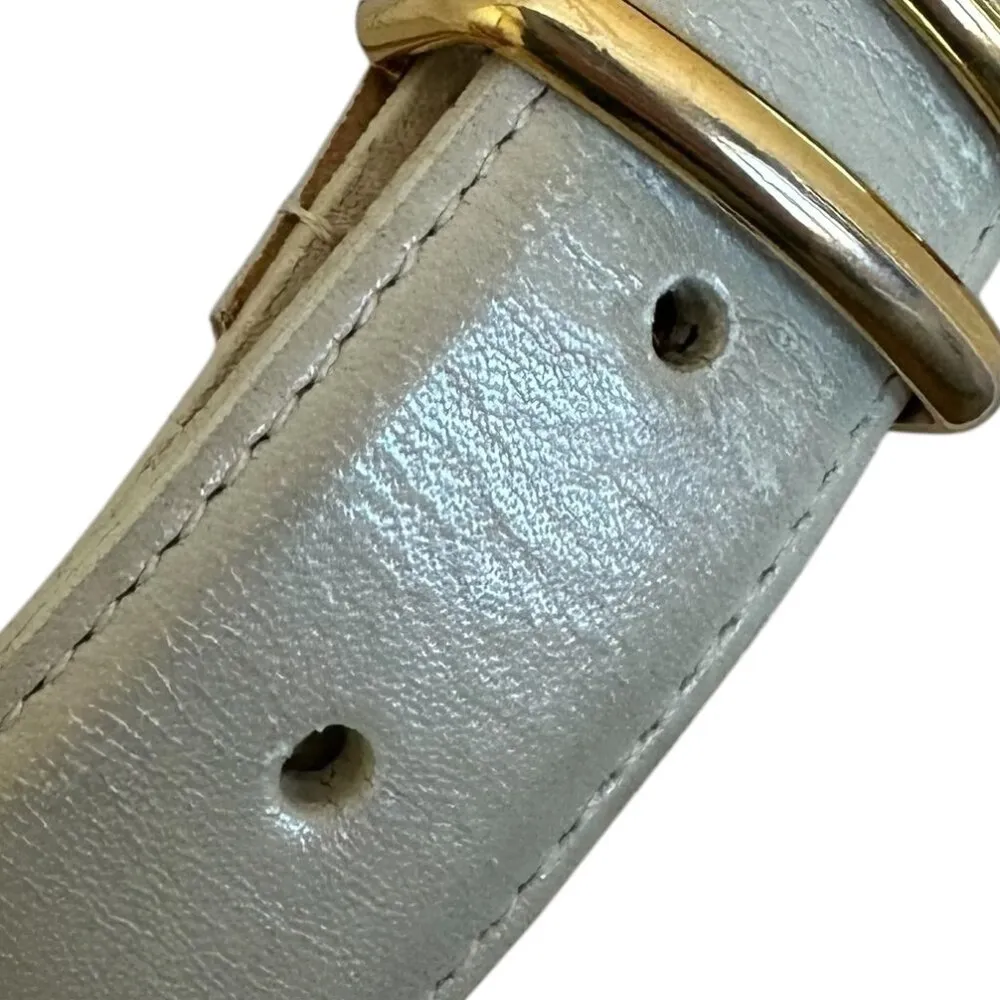 MCM Harken Leather Belt Classic Taupe Neutral Gold Embossed Buckle Size M/L - Image 7