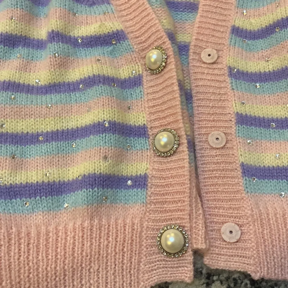 Alessandra Rich Stripe Mohair Knitted Cardigan With Hotfix size 44 - Image 8