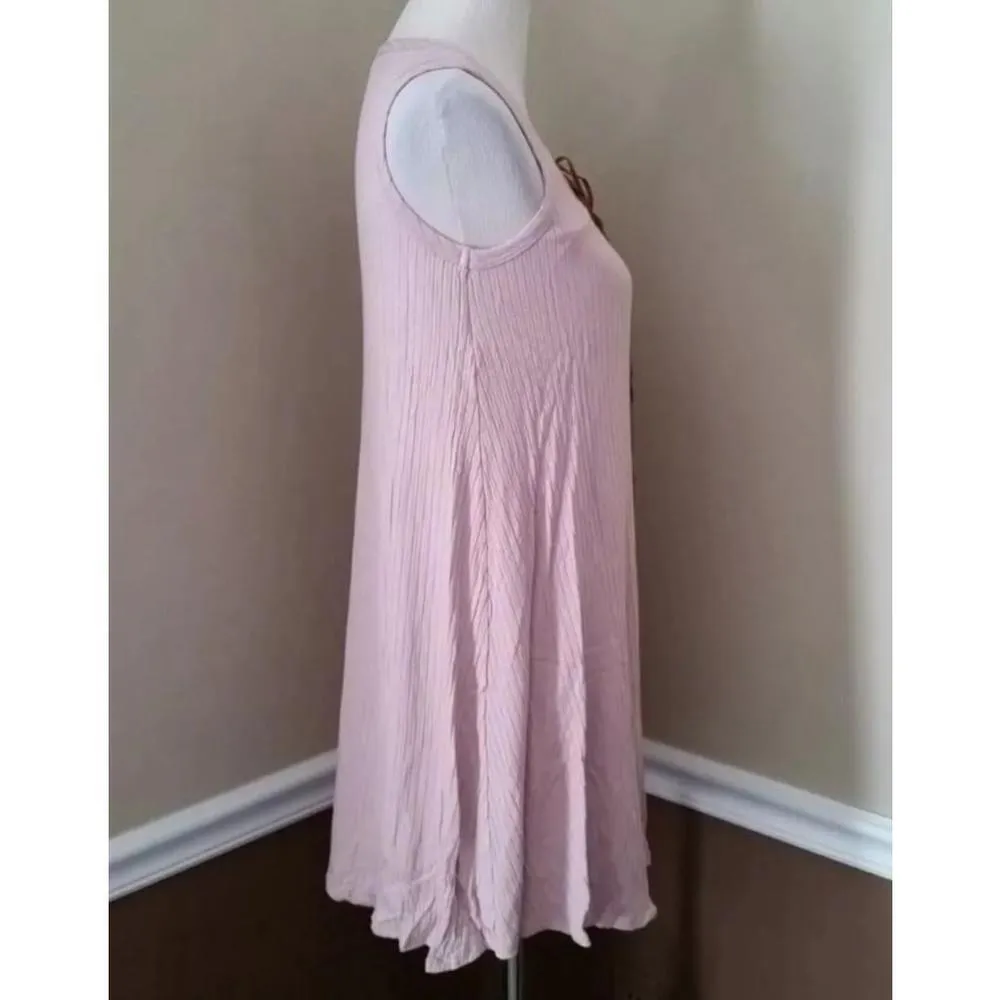 Rose Pink Ribbed Lace-Up Sleeveless V-Neck Shift Dress by Bo Bel from ModCloth M - Image 4