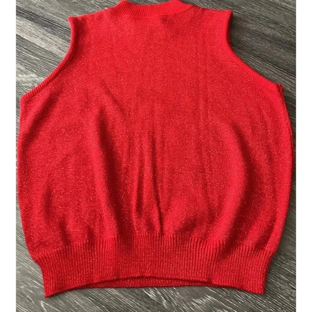 Vintage Bea Classics Women's Vest Sweater Red Glitter Sz XL Cardigan Pullover - Image 13