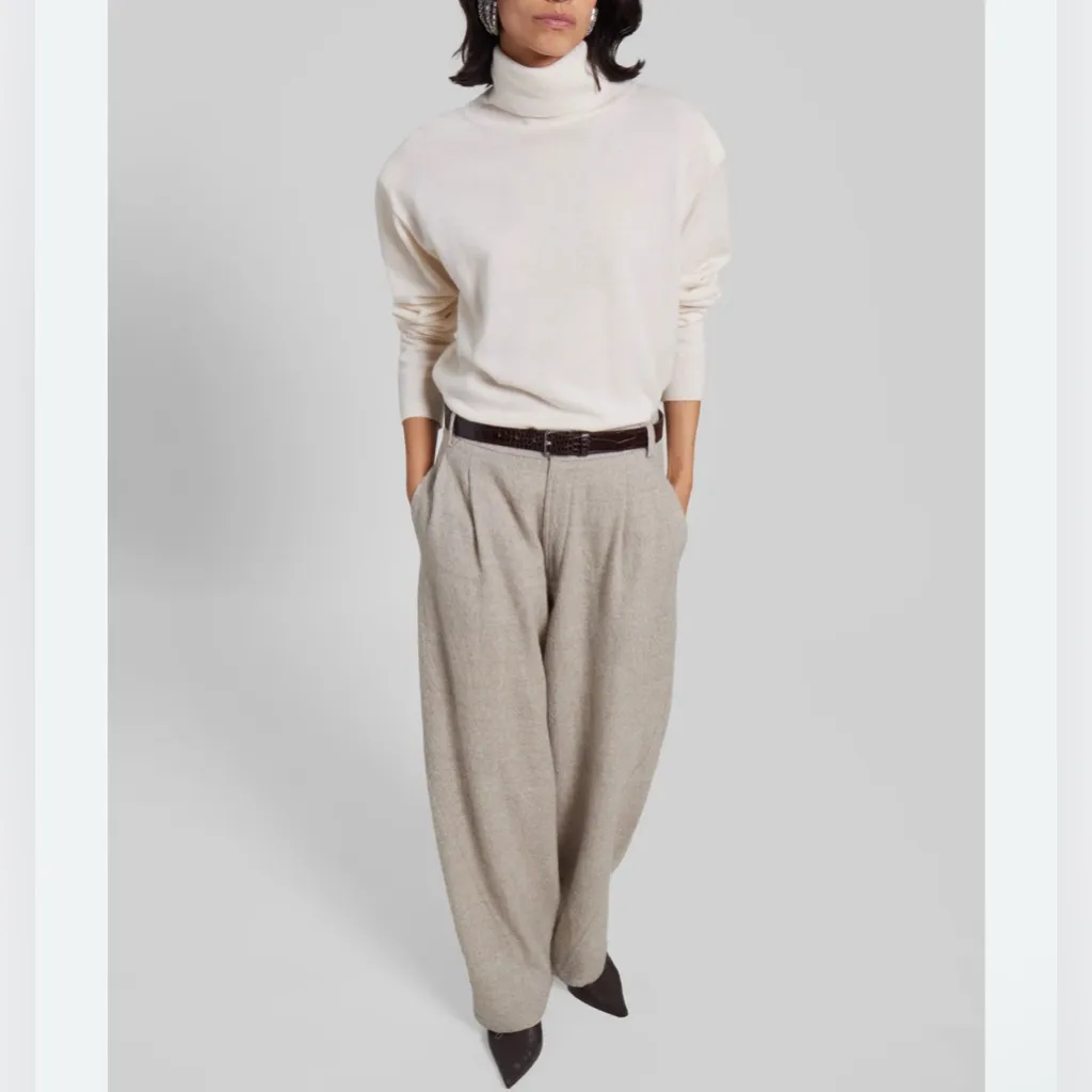 Vintage Jos A Bank Micro Houndstooth Beige Tan Wool Pleat Hi Rise Trouser 16 - Image 2