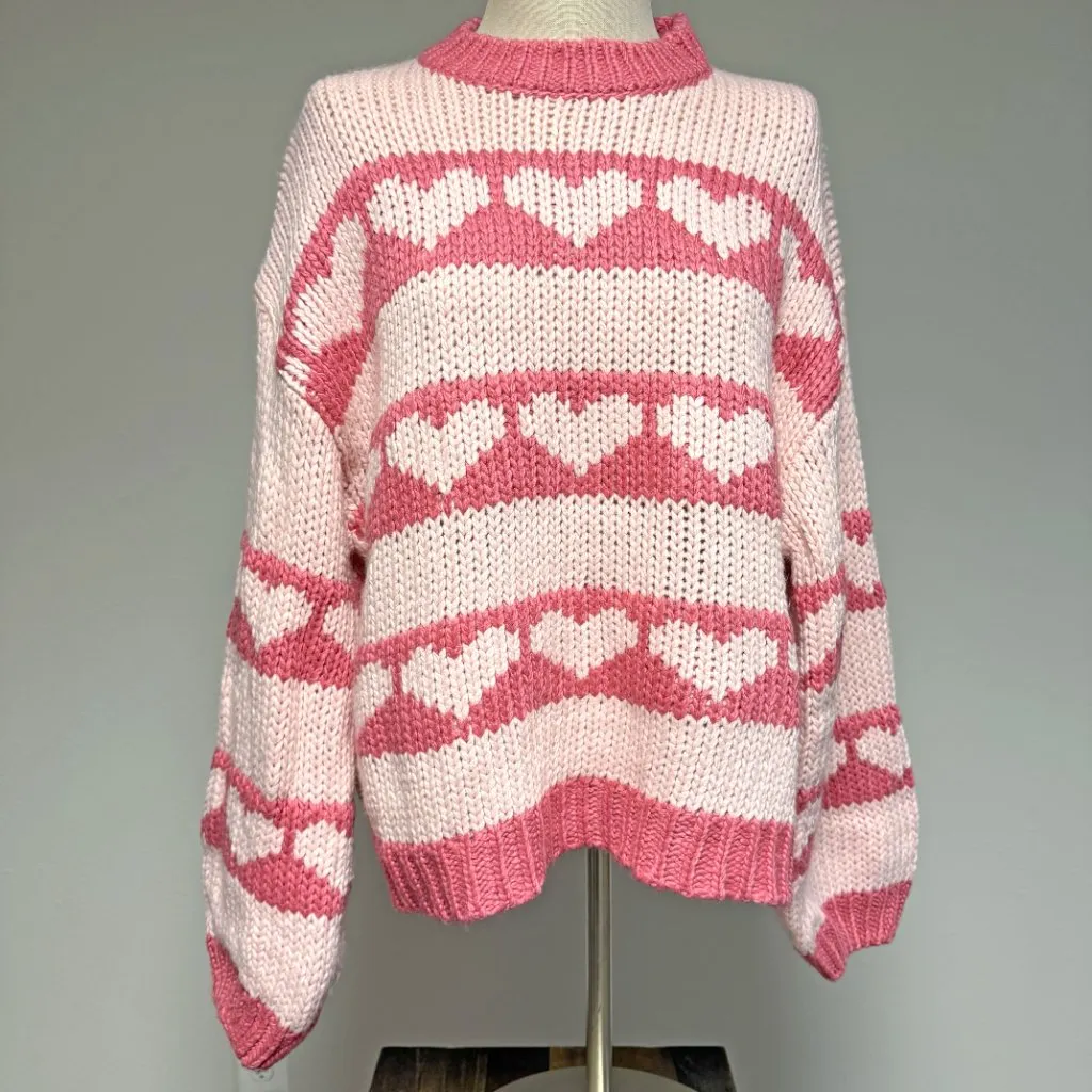 BaeVely Heart Knit Sweater Pink Size M - Image 4