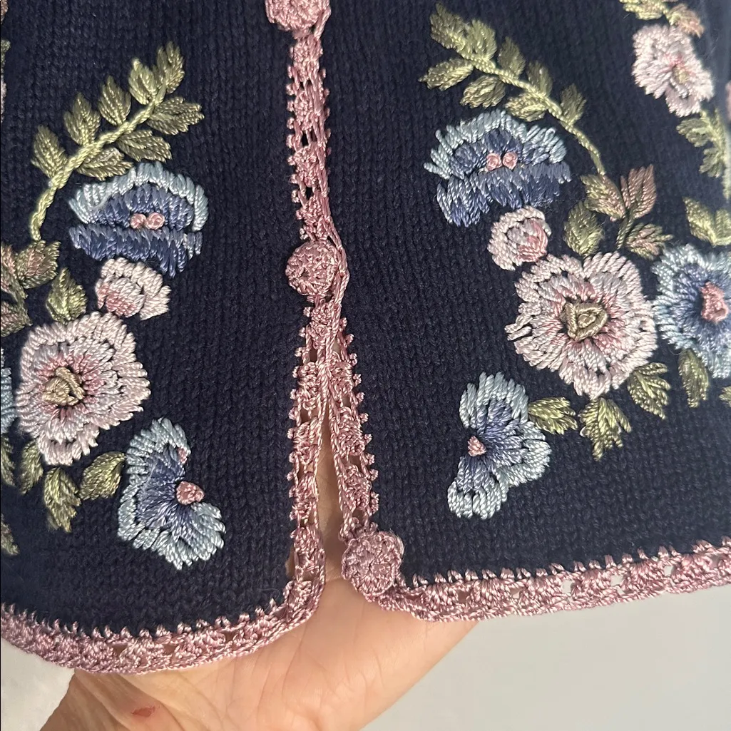 NEW Reference Point Embroidered Cardigan Sweater Grandma Cottage 90s NWT Navy - Image 9