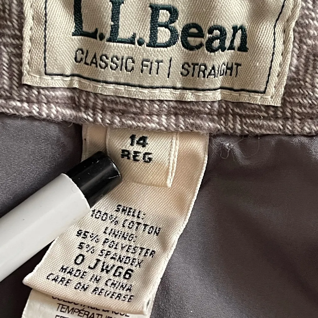 LL Bean Classic Fit Herringbone Pants Tan Womens 14 Flat Front Trousers Straight - Image 9