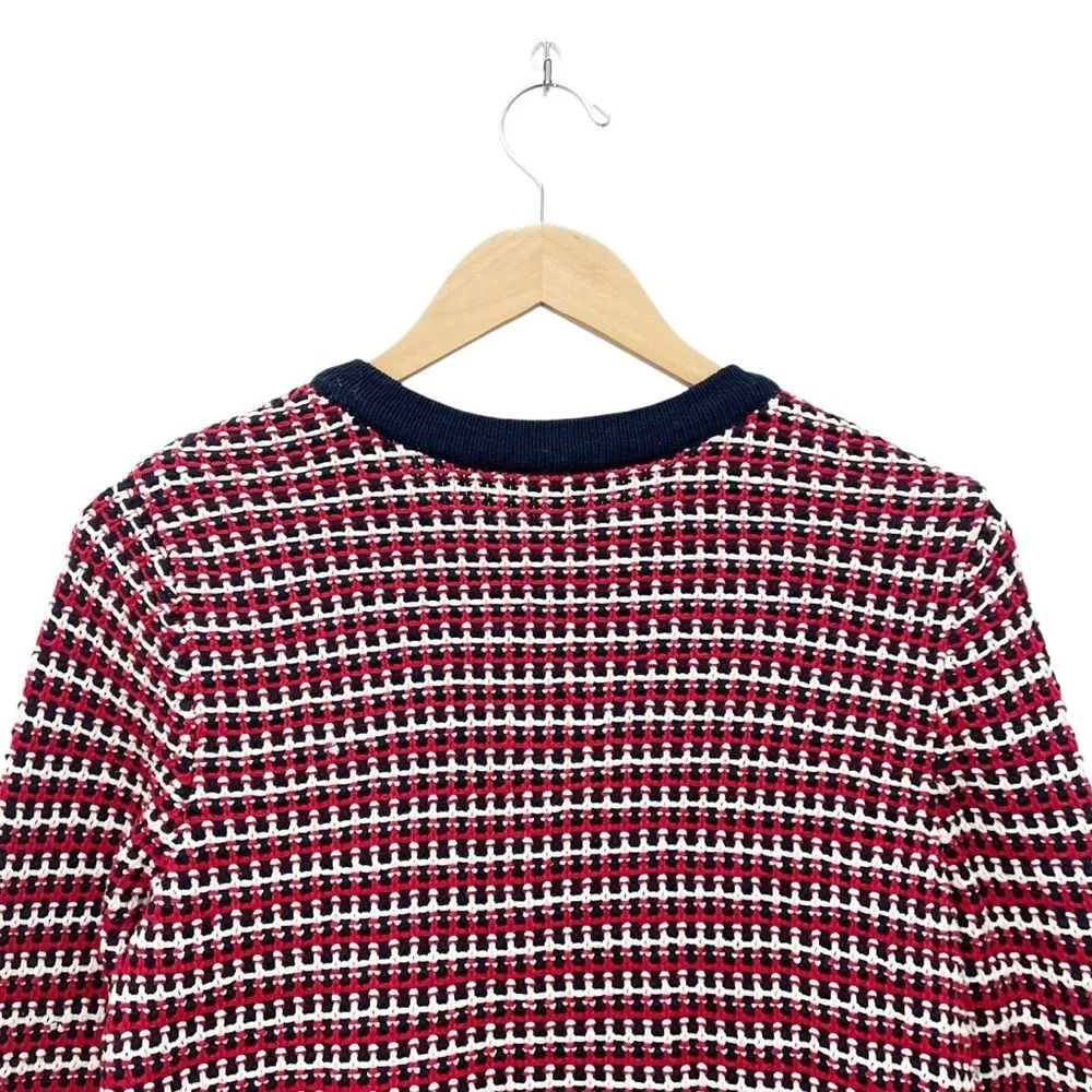 Talbots Chunky Knit Tweed Cardigan Red White Blue Size Medium Americana Nautical - Image 7