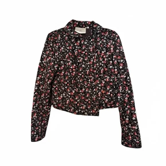 Anthropologie Hei Hei Black Floral Print Quilted Moto Jacket 
 10 Statement Coat - Image 4