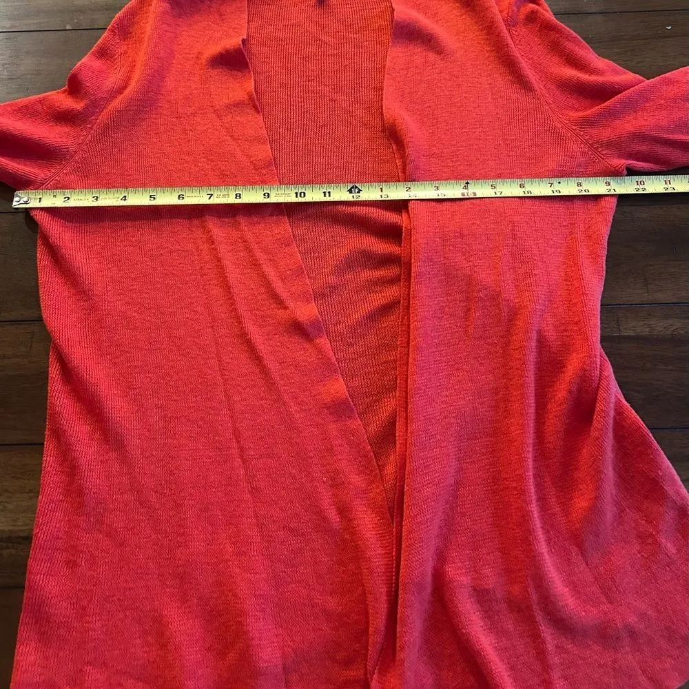 Eileen Fisher Bright Coral 100% Linen Open Front Cardigan Sweater Size Large - Image 7