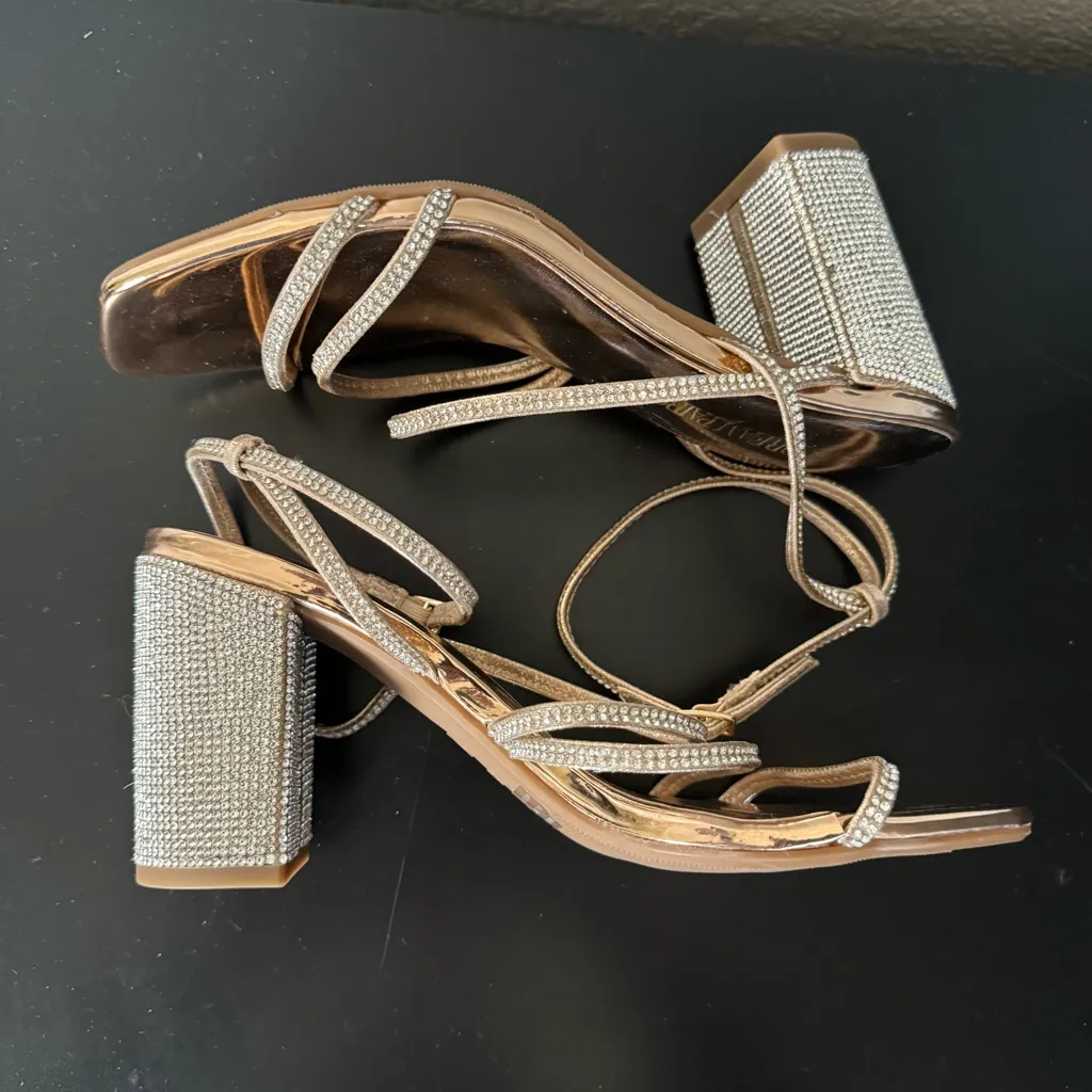 Dream Pairs Heels Block Strappy Square Open Toe Rose Gold Rhinestone Sandals 6.5 - Image 8