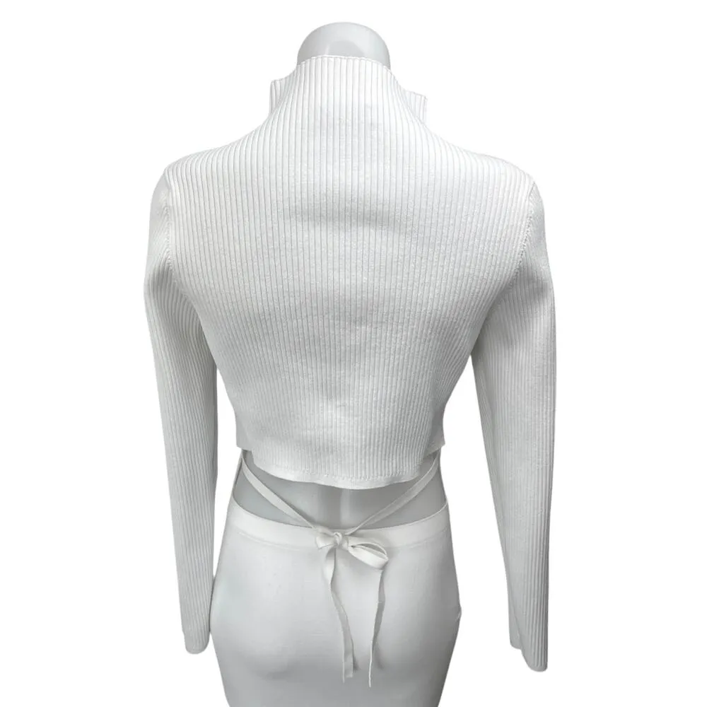 Aritzia Babaton White Rib Knit Mock Neck Crop Back Pullover Sweater Top Size XL - Image 2