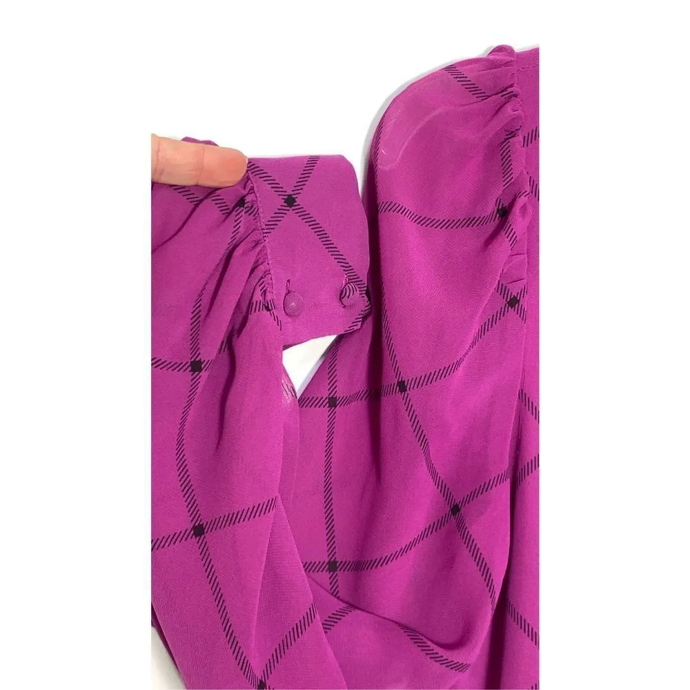 Worthington Women's Shirred High Neck Ruffle Blouse Pink & Black XS NWOT - Image 9