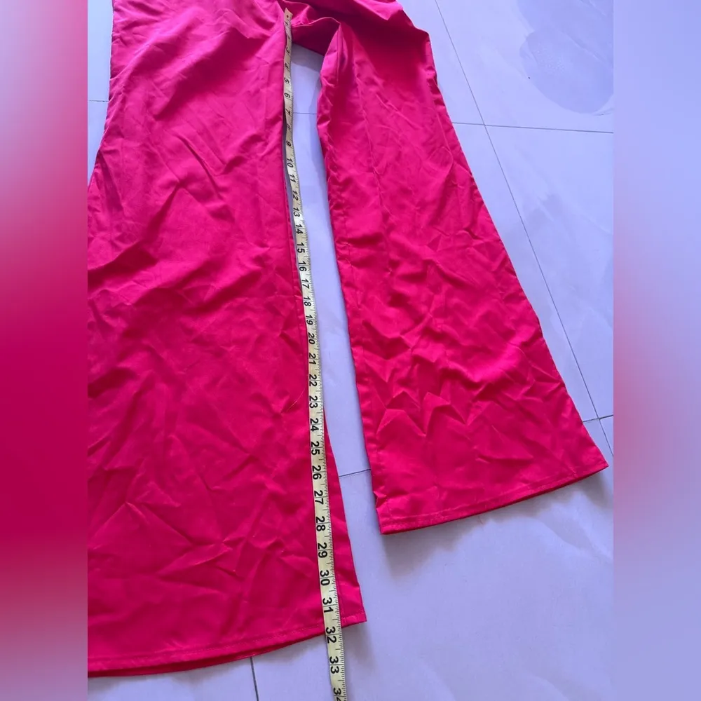 Elegant Red Strapless Jumpsuit wide leg chime size M pocket zipper Size M - Image 9