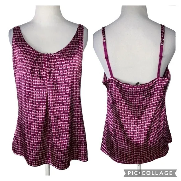 New York & Co Vibrant Purple Print Satin Adjustable Strap Tank Top S - Image 2