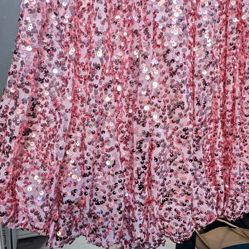 Sequin Mini Skirt Pink Bubble Hem Party Valentine’s Large Date Night Going Out - Image 8