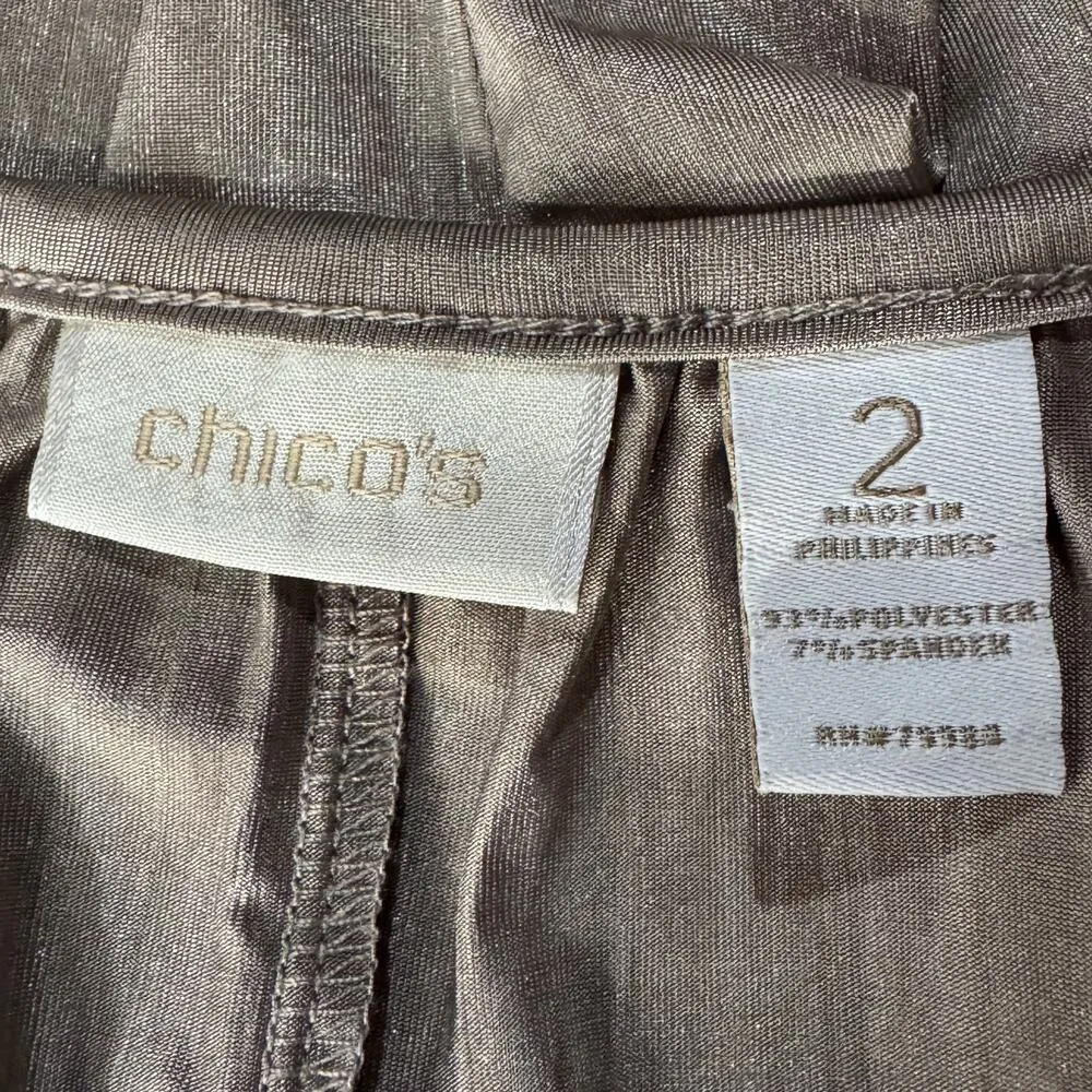 Chico’s SZ 2 (Large) Top Shimmery 3/4 Dolman Sleeves Stretch Round Pleated Neck - Image 7