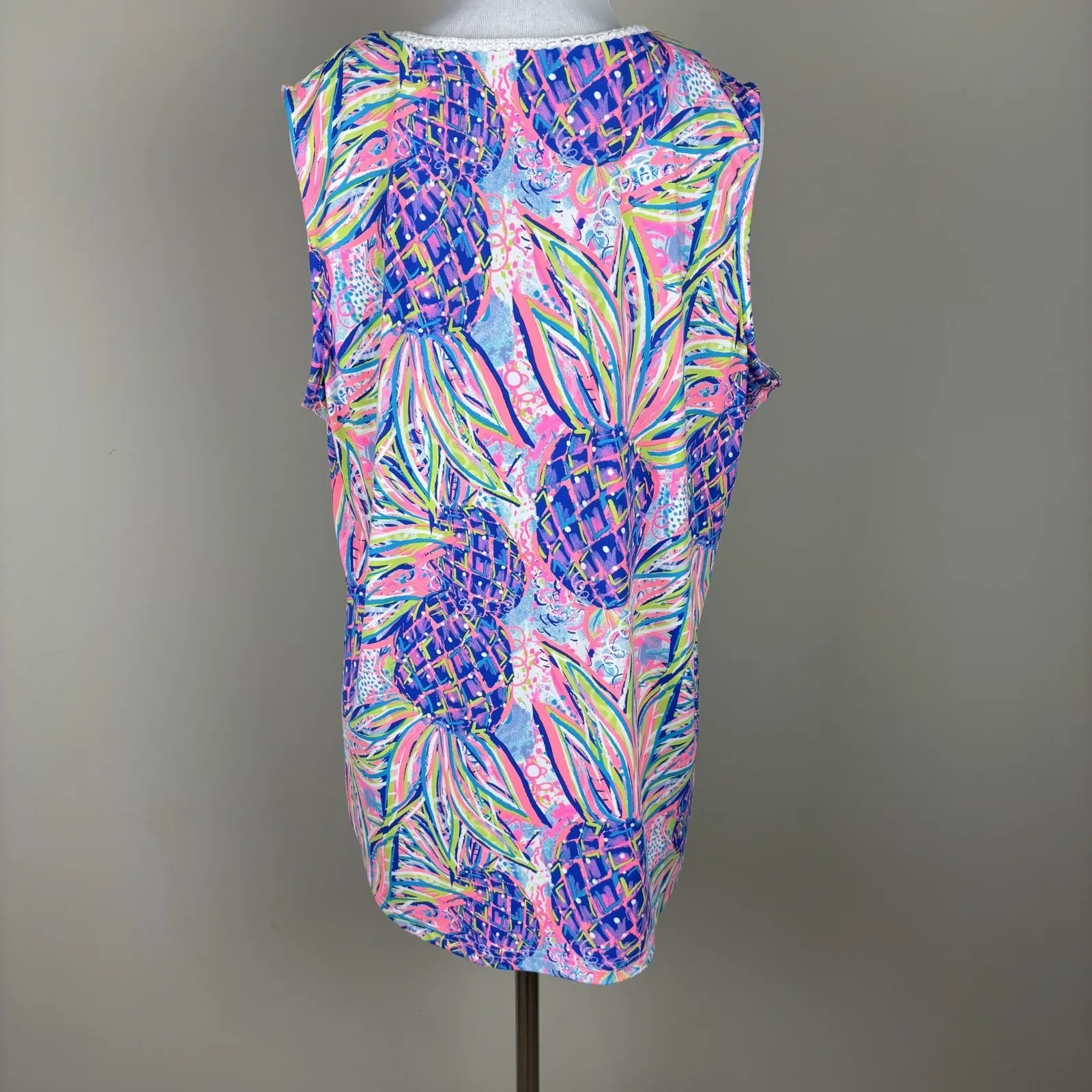 Lulu B Tank Top Womens XL Pink Colorful Sleeveless Multicolor Pineapple Crochet‎ - Image 5