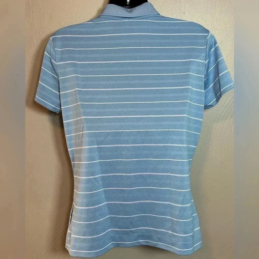 NIKE Women's Golf Dri-Fit Polo Shirt Short Sleeve Light Blue Stripe‎ Size Small - Image 3