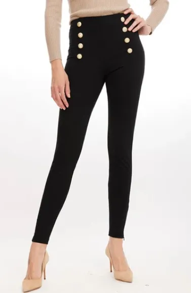 Elie Tahari Ponte Button Leggings with Button Detail in Deep Olive, Size S, NEW - Image 1