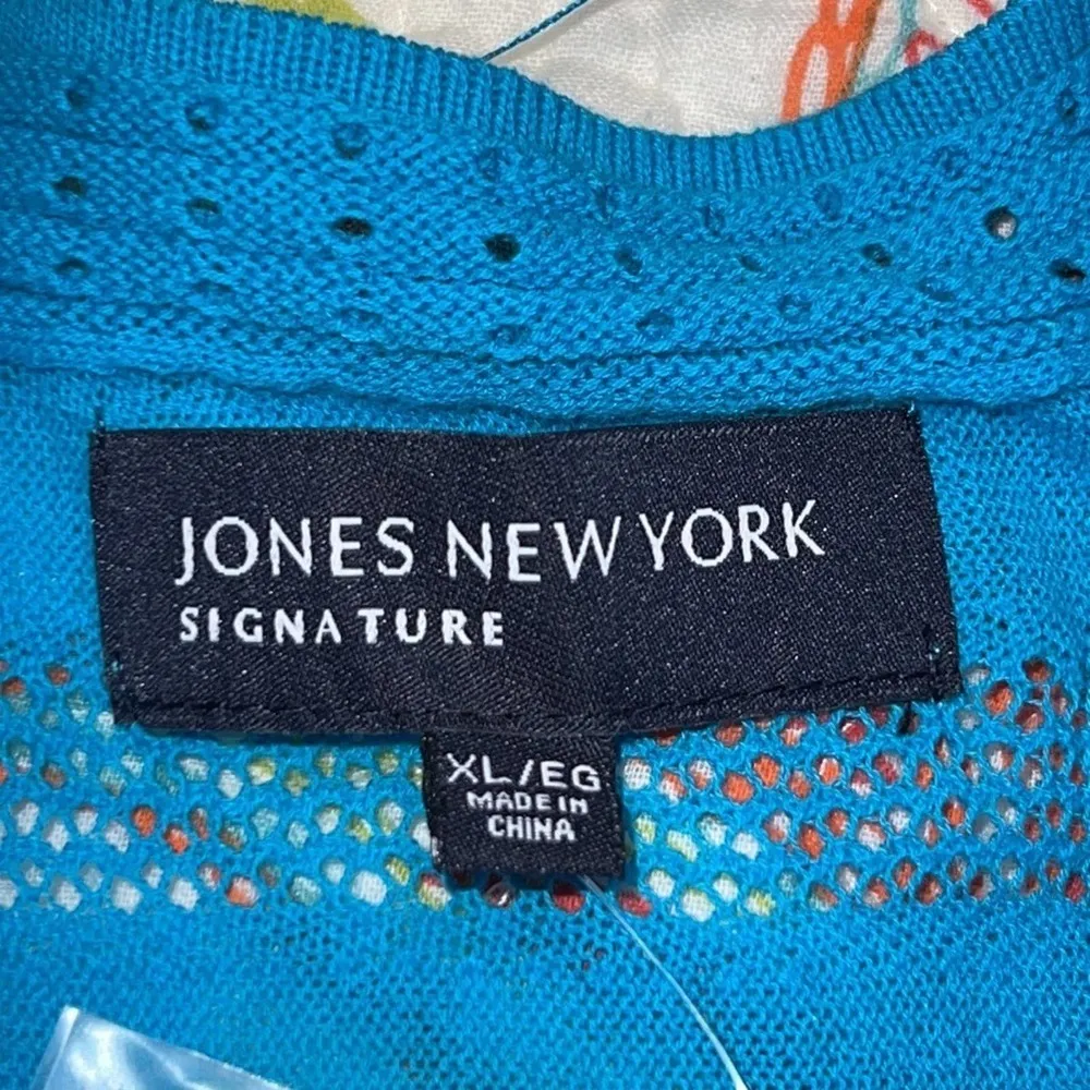 Jones New York signature XL womens coastal blue knit sweater cardigan tie bottom - Image 5