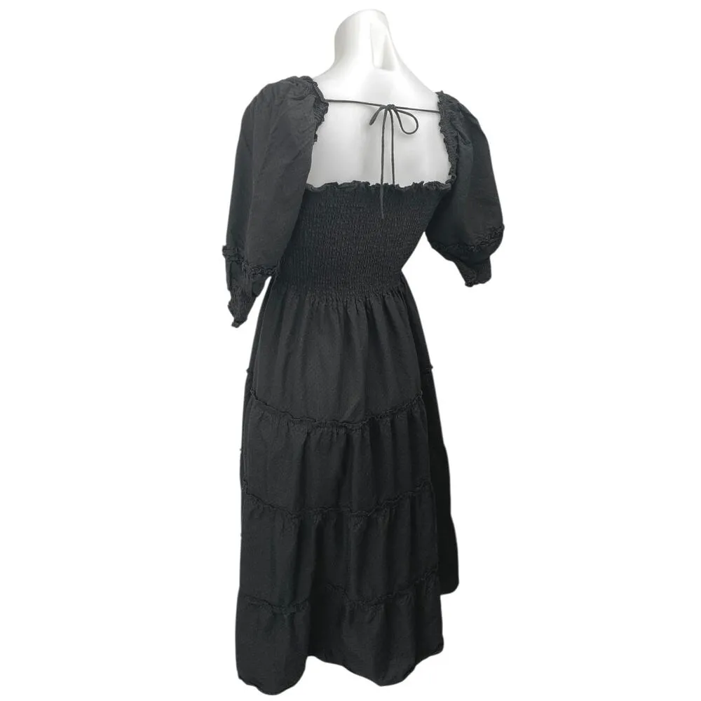Hill House Home Nesli Black Puff Sleeve Smocked Tiered Midi A - Image 4