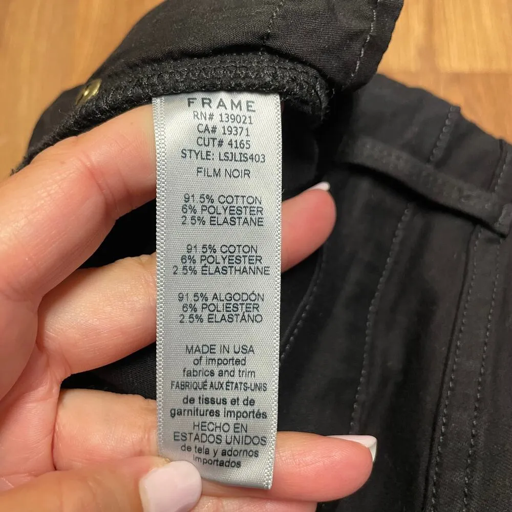 FRAME Le Skinny De Jeanne Mid Rise Side Slit Jeans Black Film Noir Raw Hem 25 - Image 6