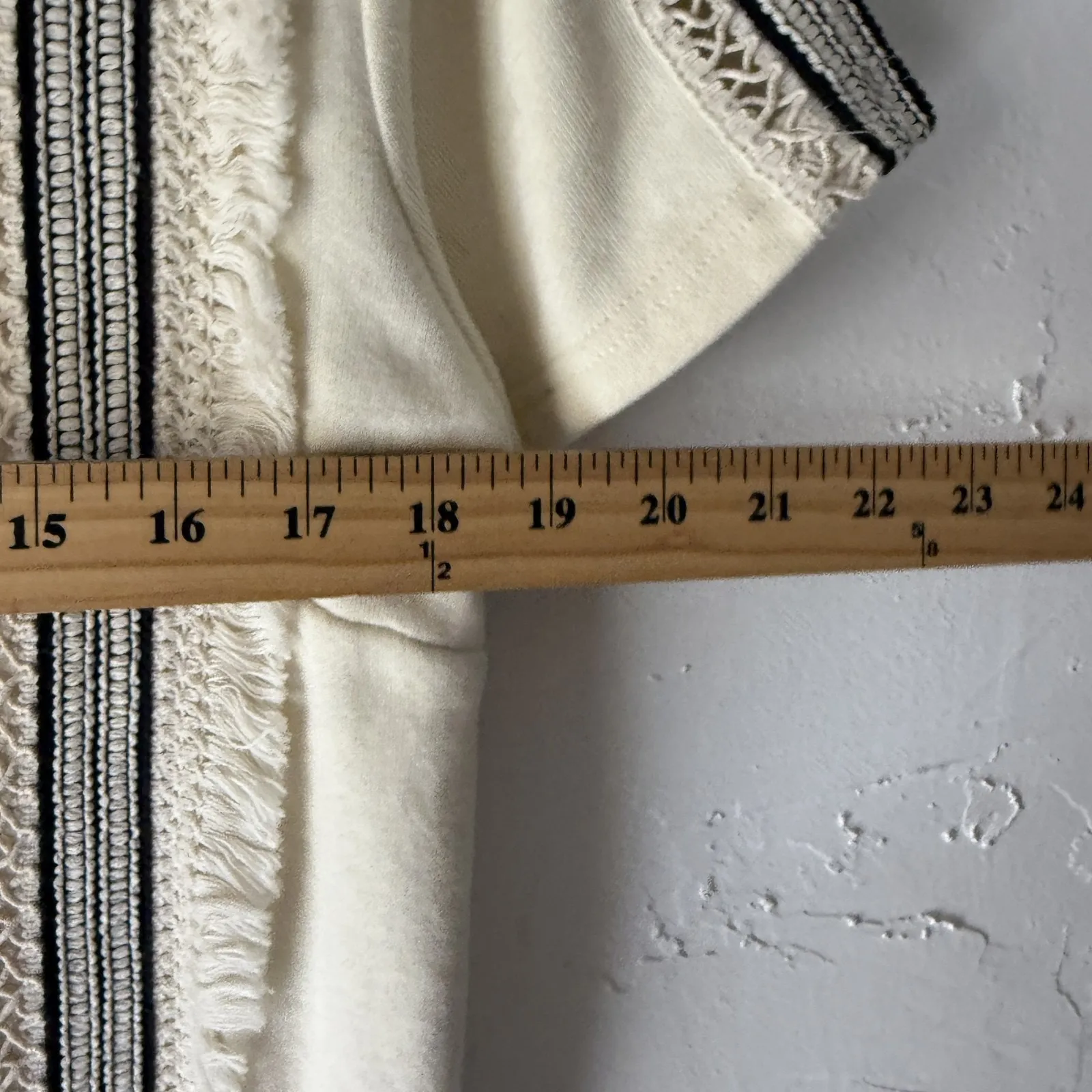 Moon‎ River Dress Womens Medium Cream Black Fringe Boho Short Sleeve Mini Dress - Image 5