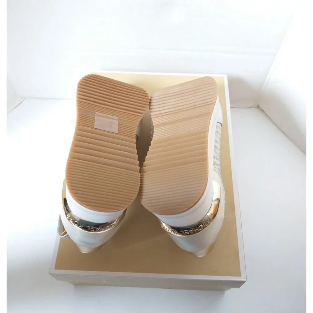 New! MICHAEL KORS Women's MK Logo Monique Trainer Platform Sneakers Shoes Cream - Image 9
