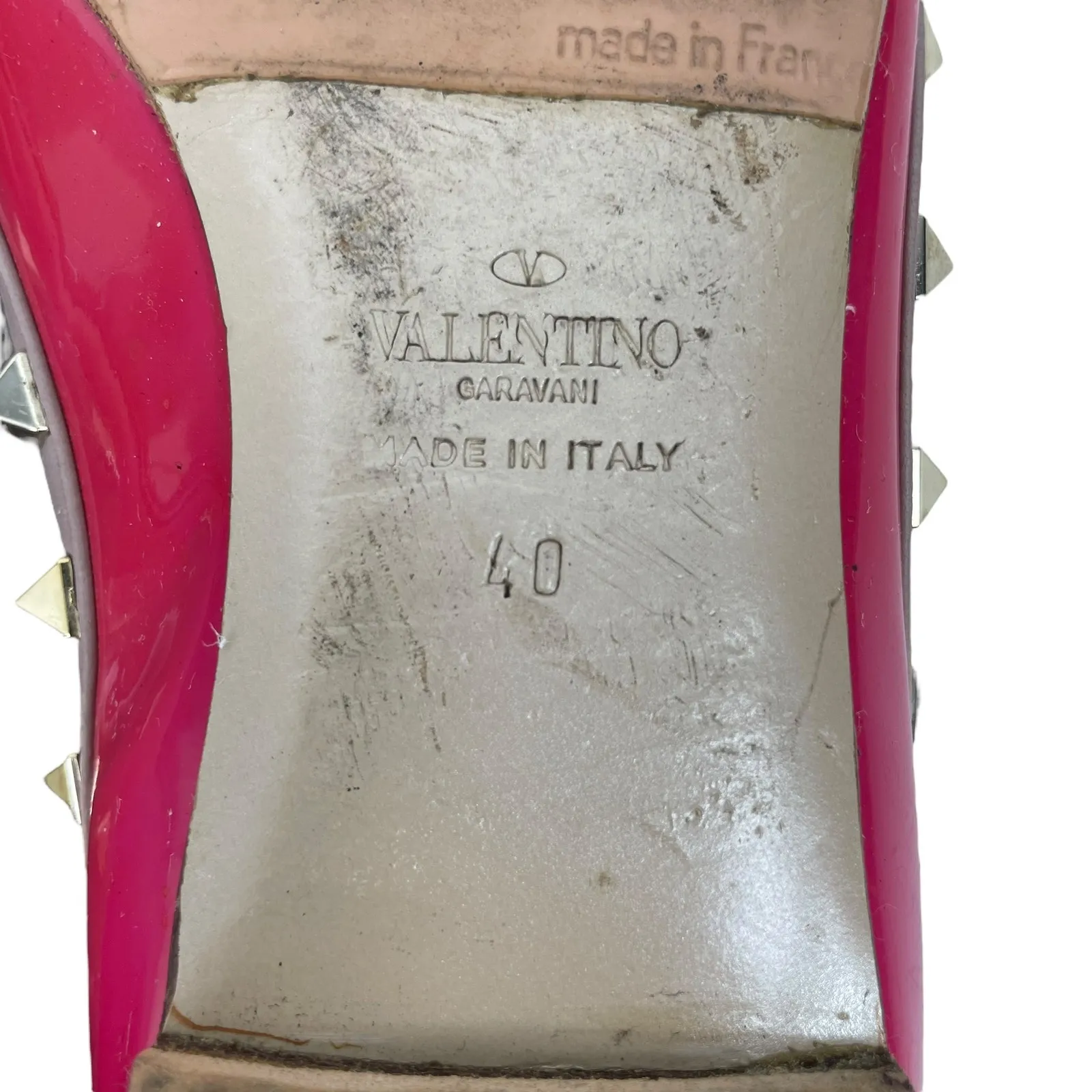 Valentino Garavani Rockstud Two Tone Poined Toe Flats Red Pink Size 40 - Image 9