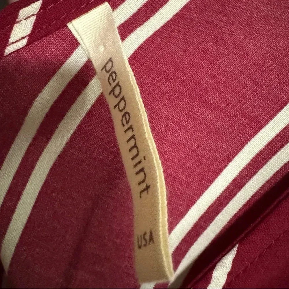 PEPPERMENT Vneck Long Flare Sleeves Back Tie Burgundy Stripe Short Romper Size M - Image 6