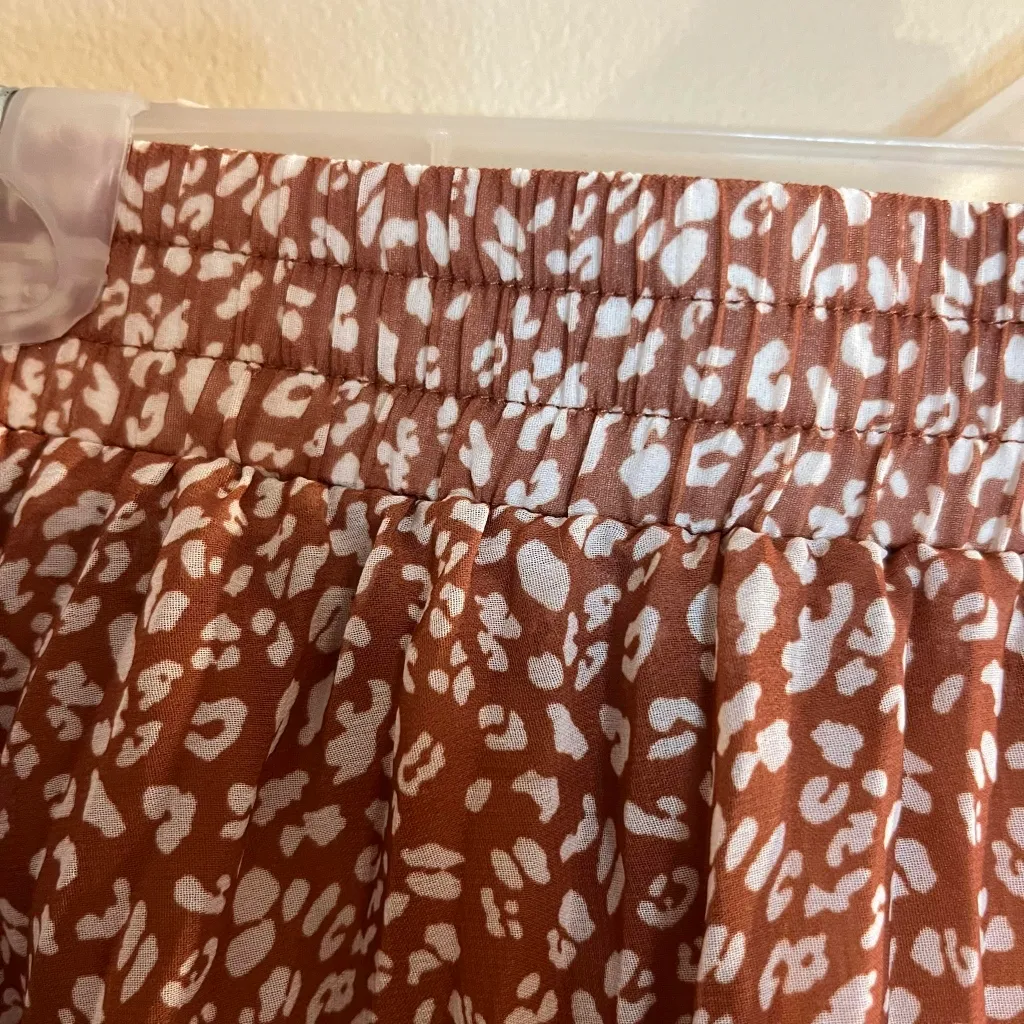 Exlura XXL Brown Floral Chiffon Elastic High Waist Pleated Long Maxi - Image 2