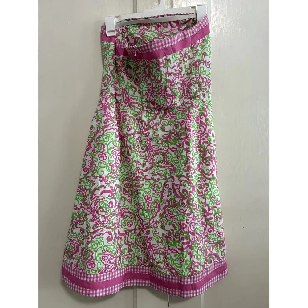 Lilly Pulitizer Sienna Dress White Pink Peanut Island Floral Gingham Size 8 - Image 2