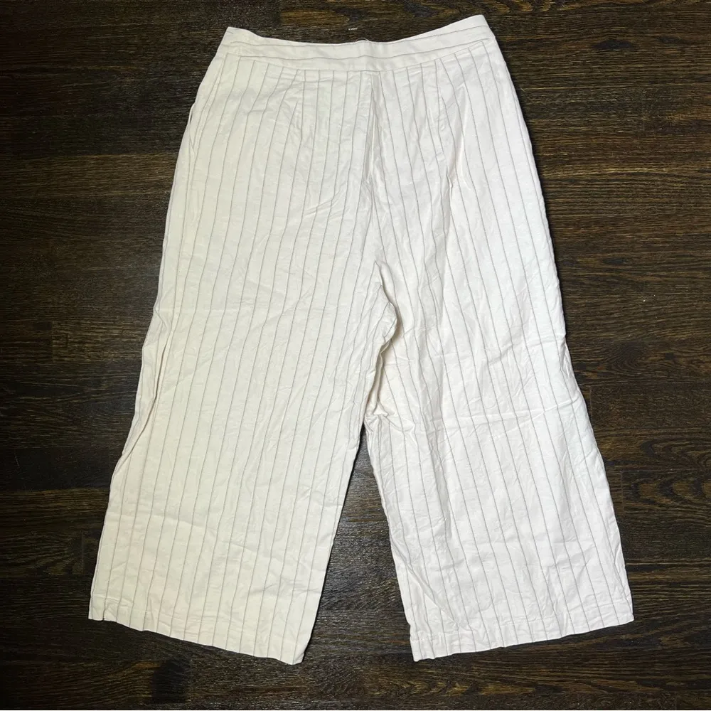 ASOS Cream Linen Blend Wide Leg Culotte Pants in Stripe - Image 8