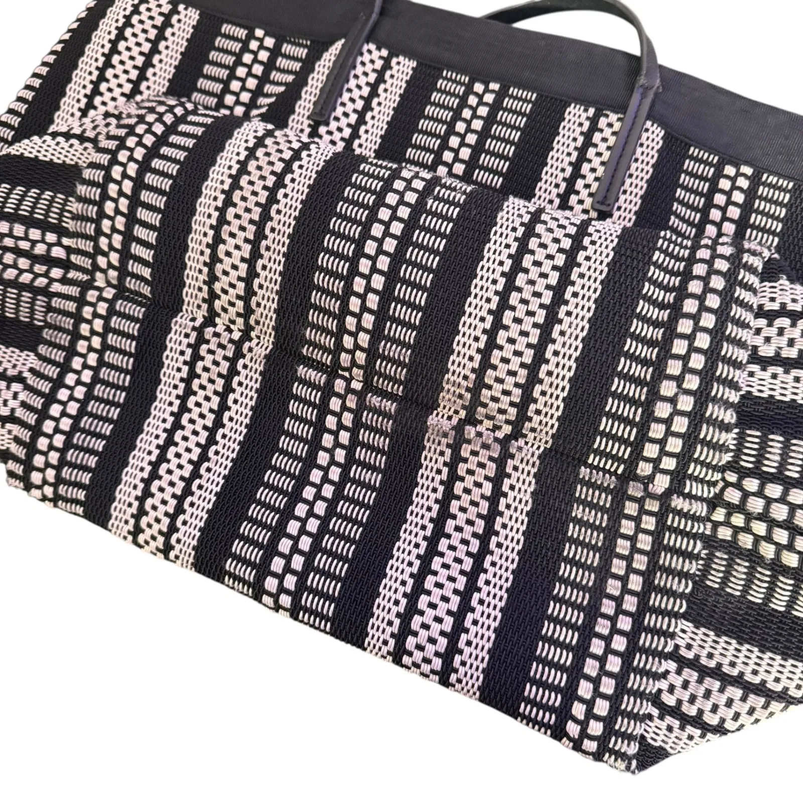 Bimba y Lola large‎ Plaited Shopper Tote Bag Black Woven Striped Beach Vacation - Image 10