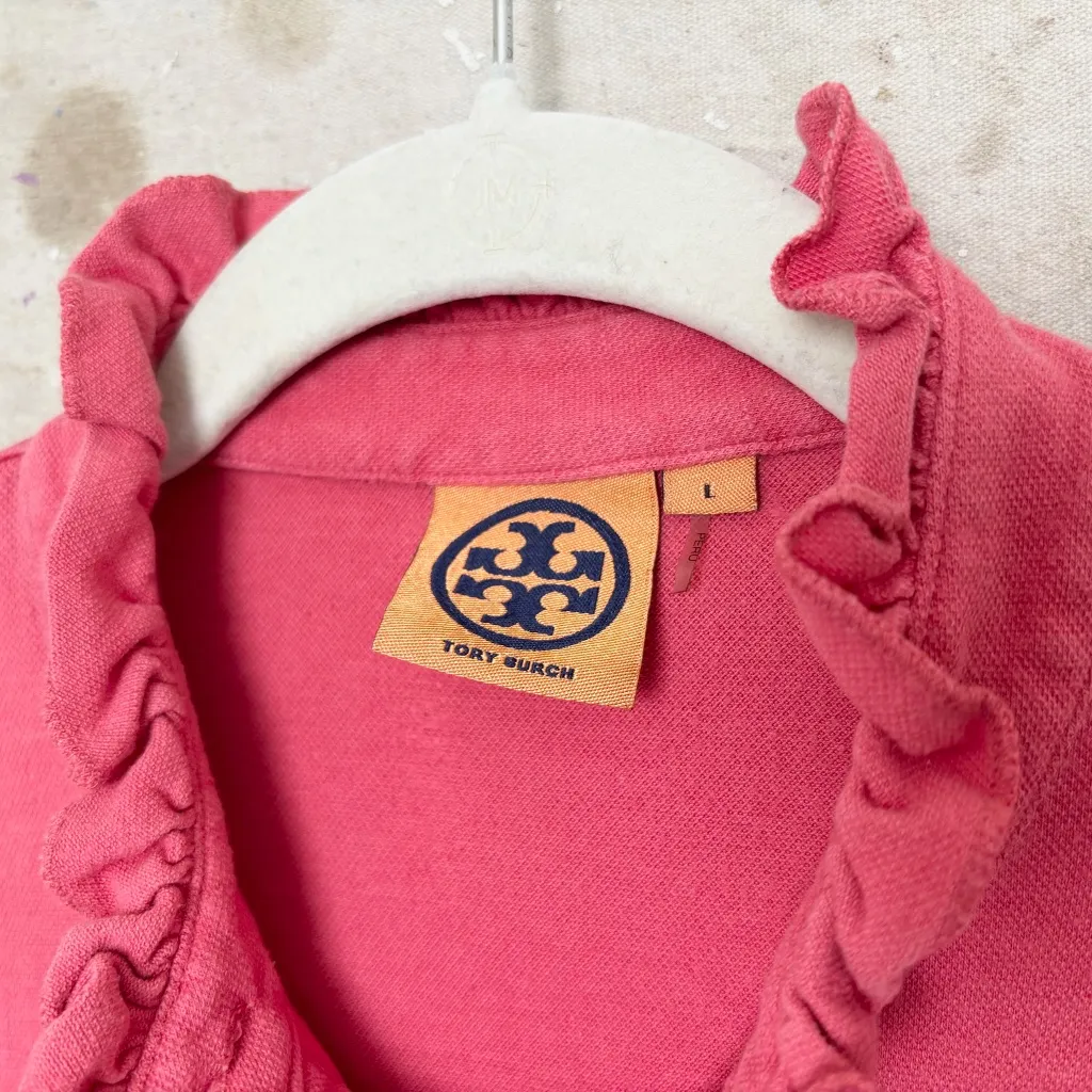 Tory Burch Lidia Ruffle Collar Polo Tee - Image 2