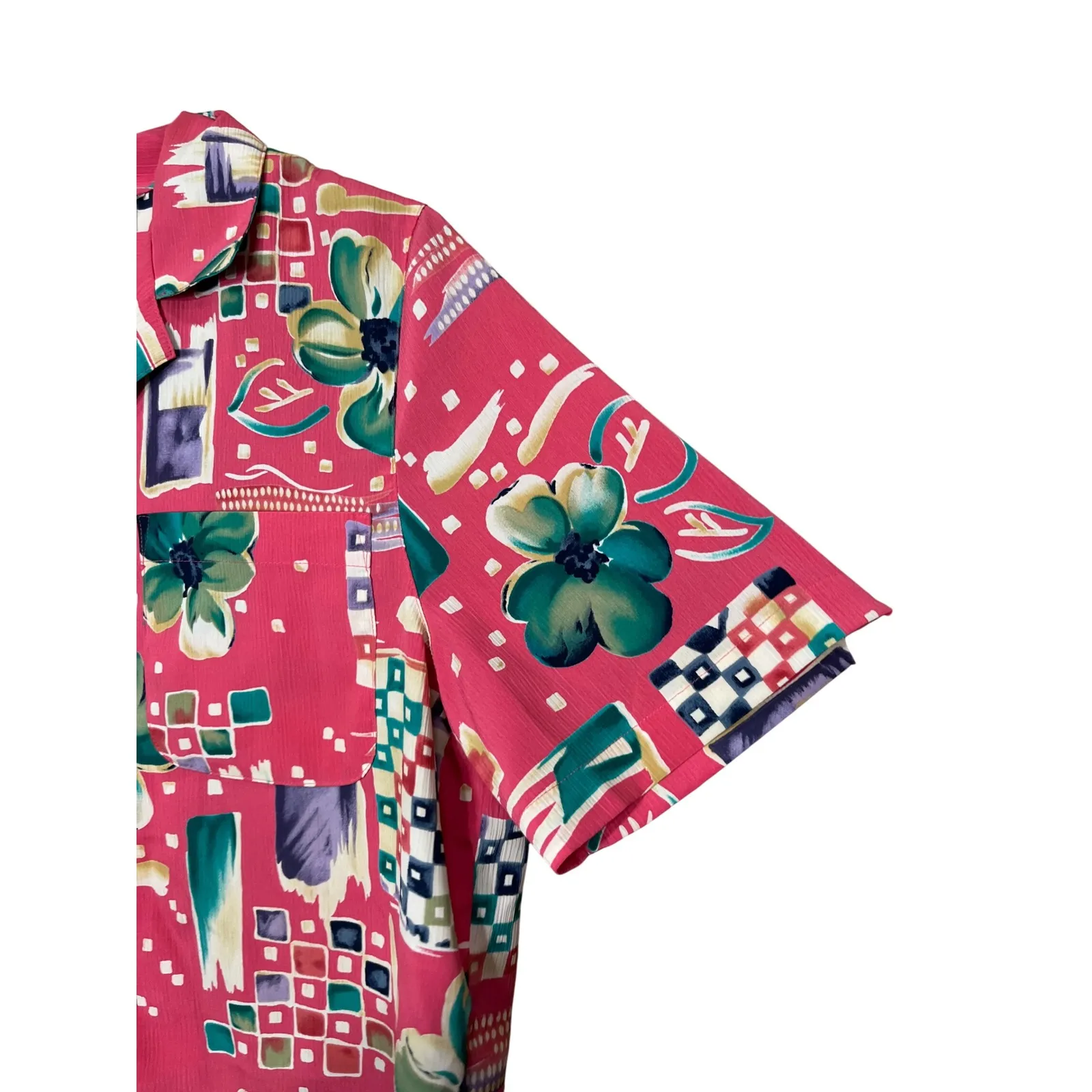 Alfred Dunner Petite‎ 10 Blouse Pink Floral Print Short Sleeve Button Up Top - Image 5