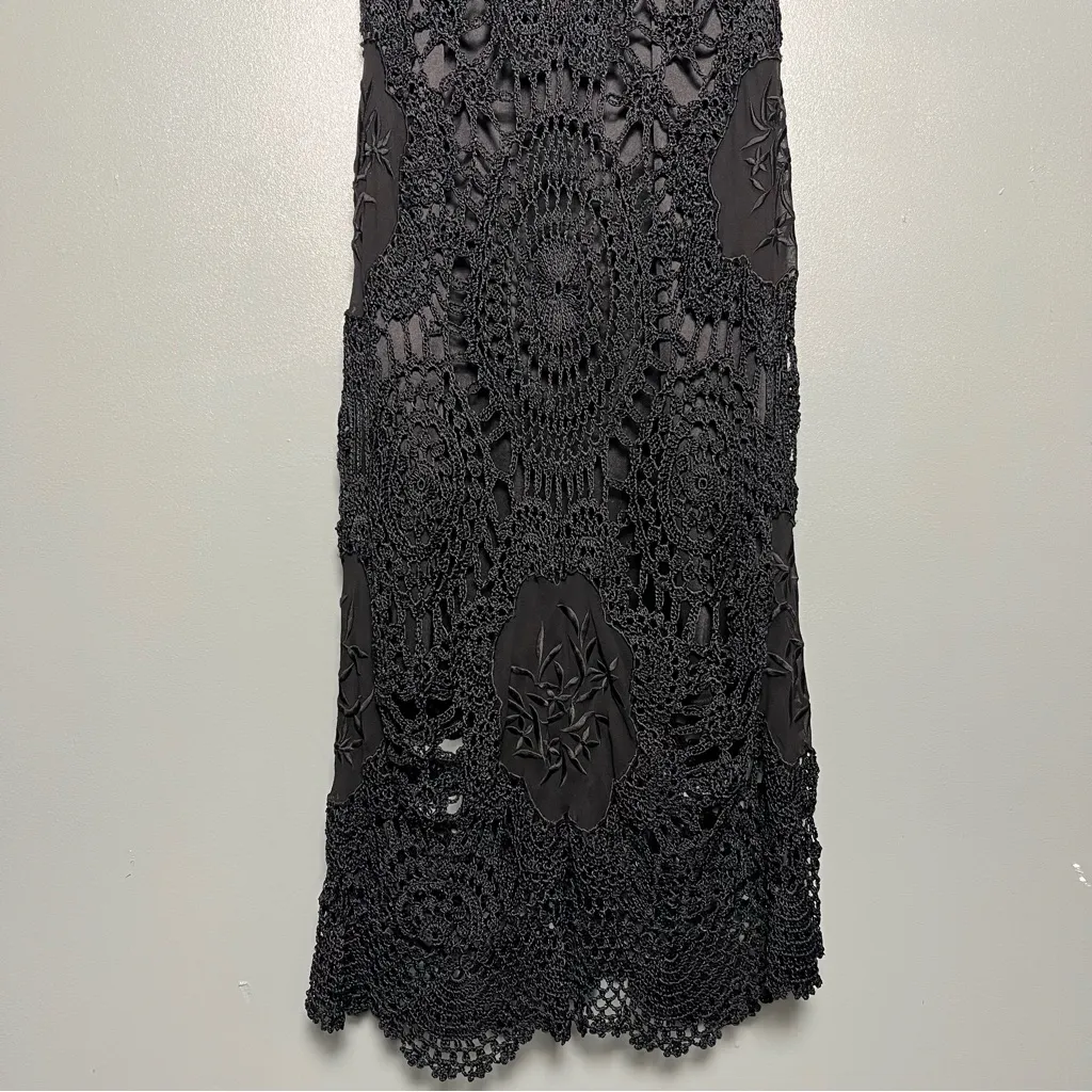 Vintage Sue Wong Black Lace Crochet Midi Dress Women’s Size 4 Y2K Fairy Boho - Image 6