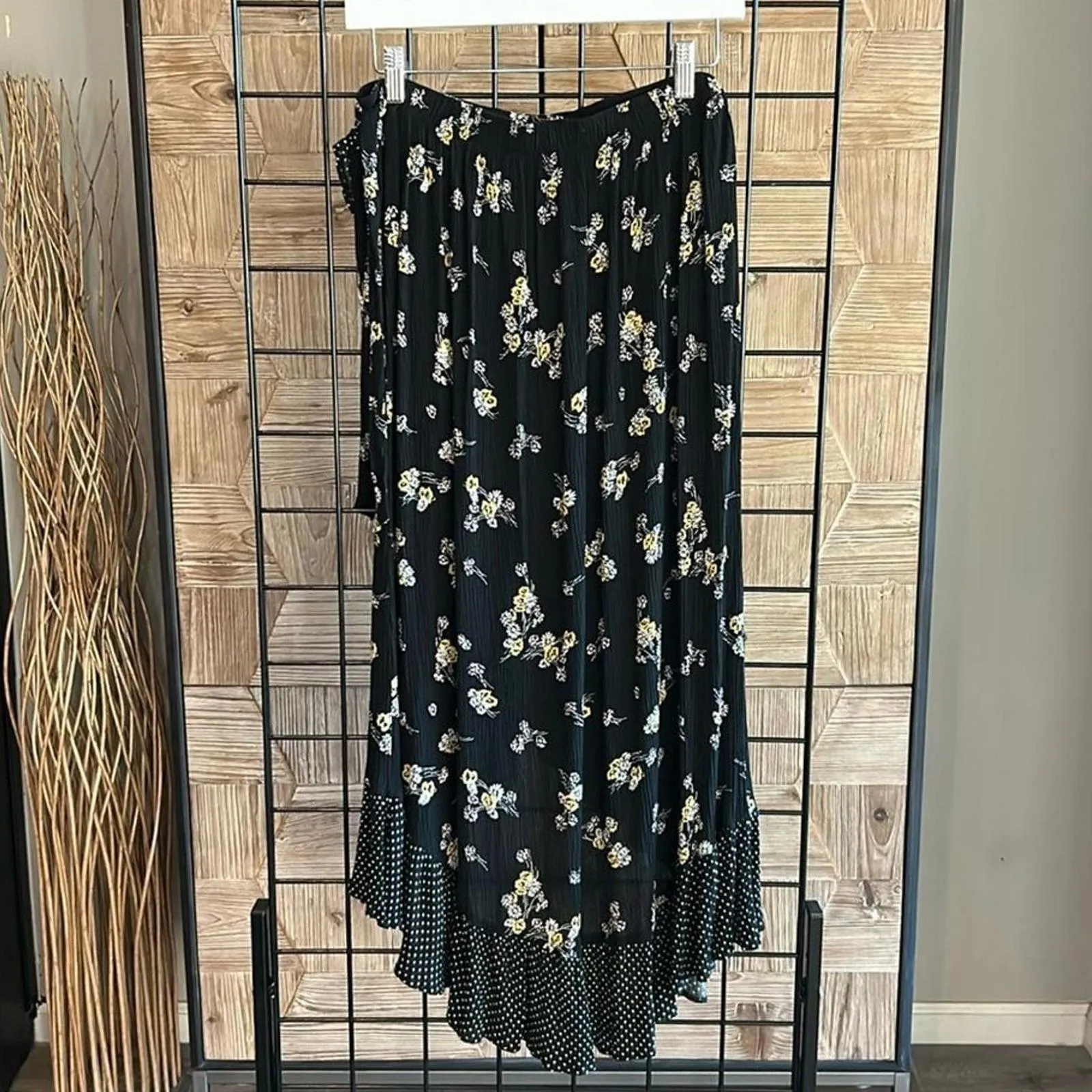 Maurices Womens Maxi Skirt Size M Black Floral Ruffle Hem Faux Wrap - Image 3