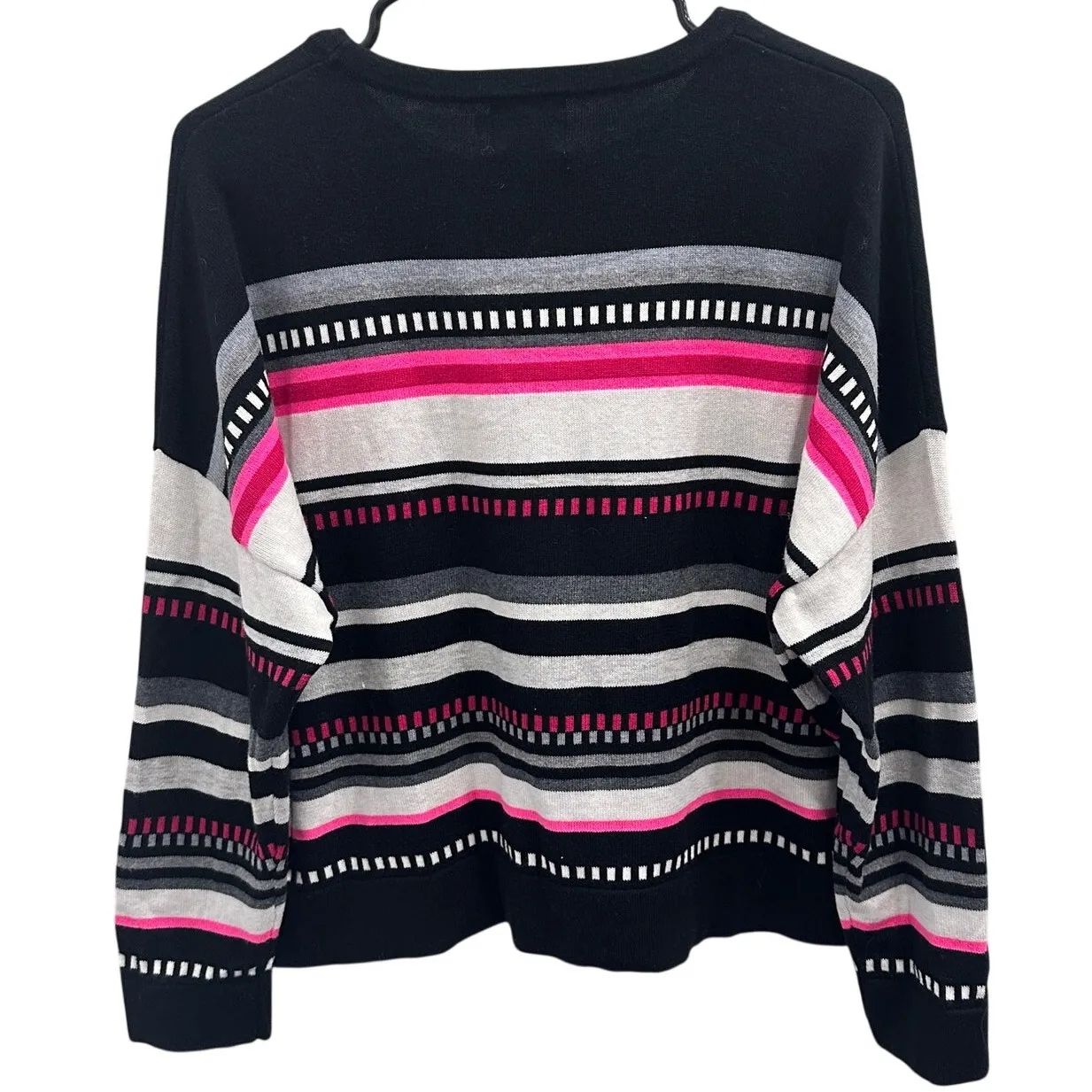 Wispr Pink White Gray Black Silk Cotton Blend Striped Sweater Large Cozy Preppy - Image 2