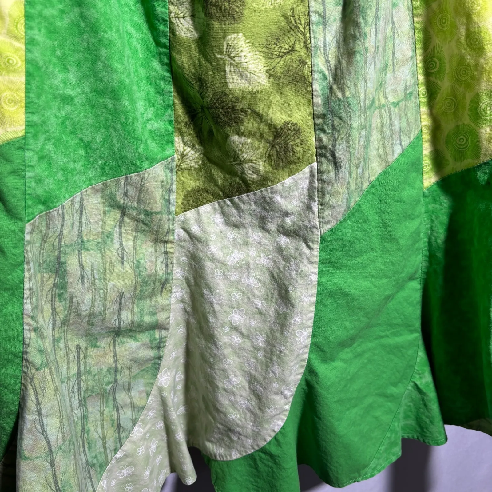 VTG 70s? Green Patchwork Skirt Knee‎ Length Whimsical Fairy Boho Cottage M SEE - Image 4