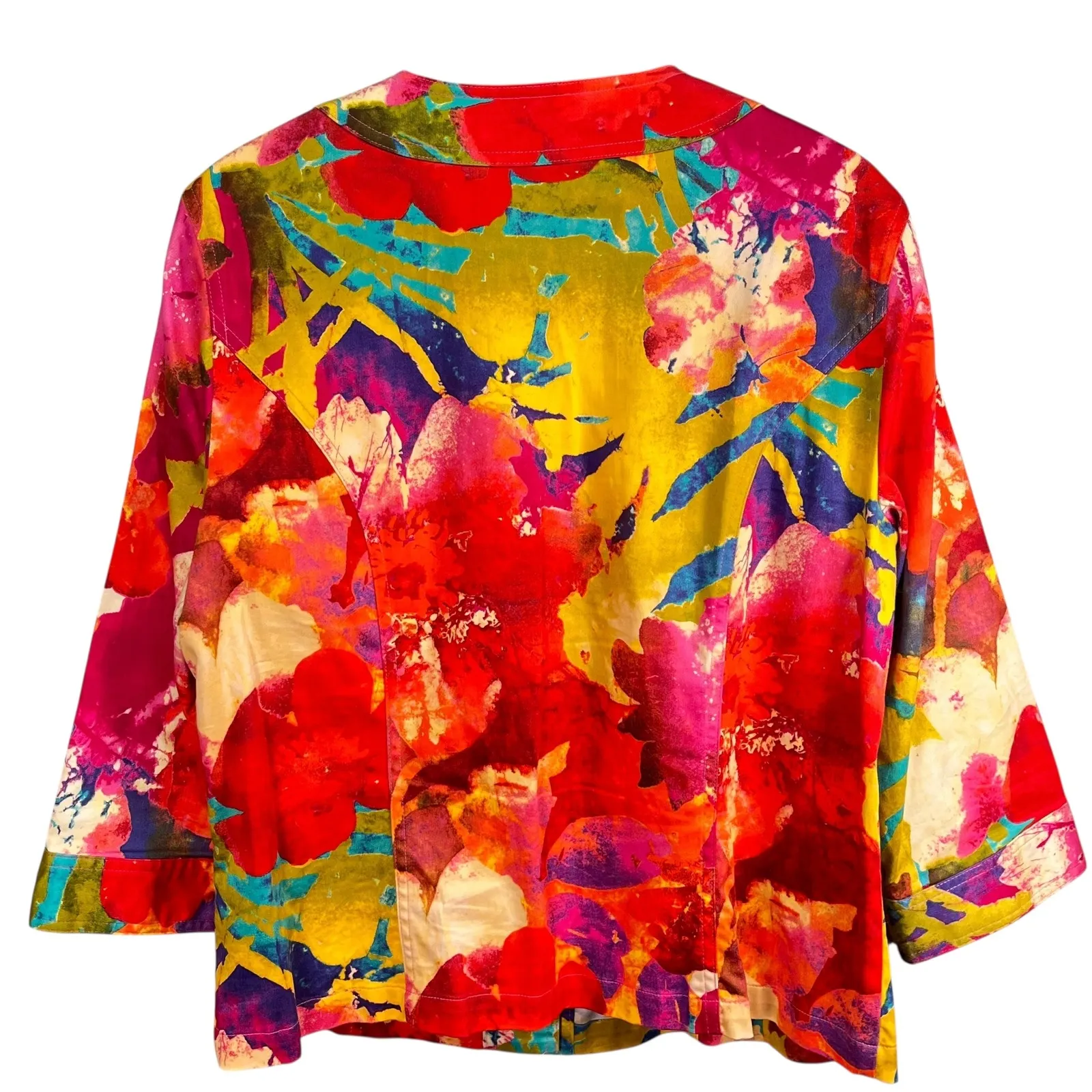 Coldwater Creek Floral Button Jacket Abstract Bright‎ Stretch Cotton Large - Image 3