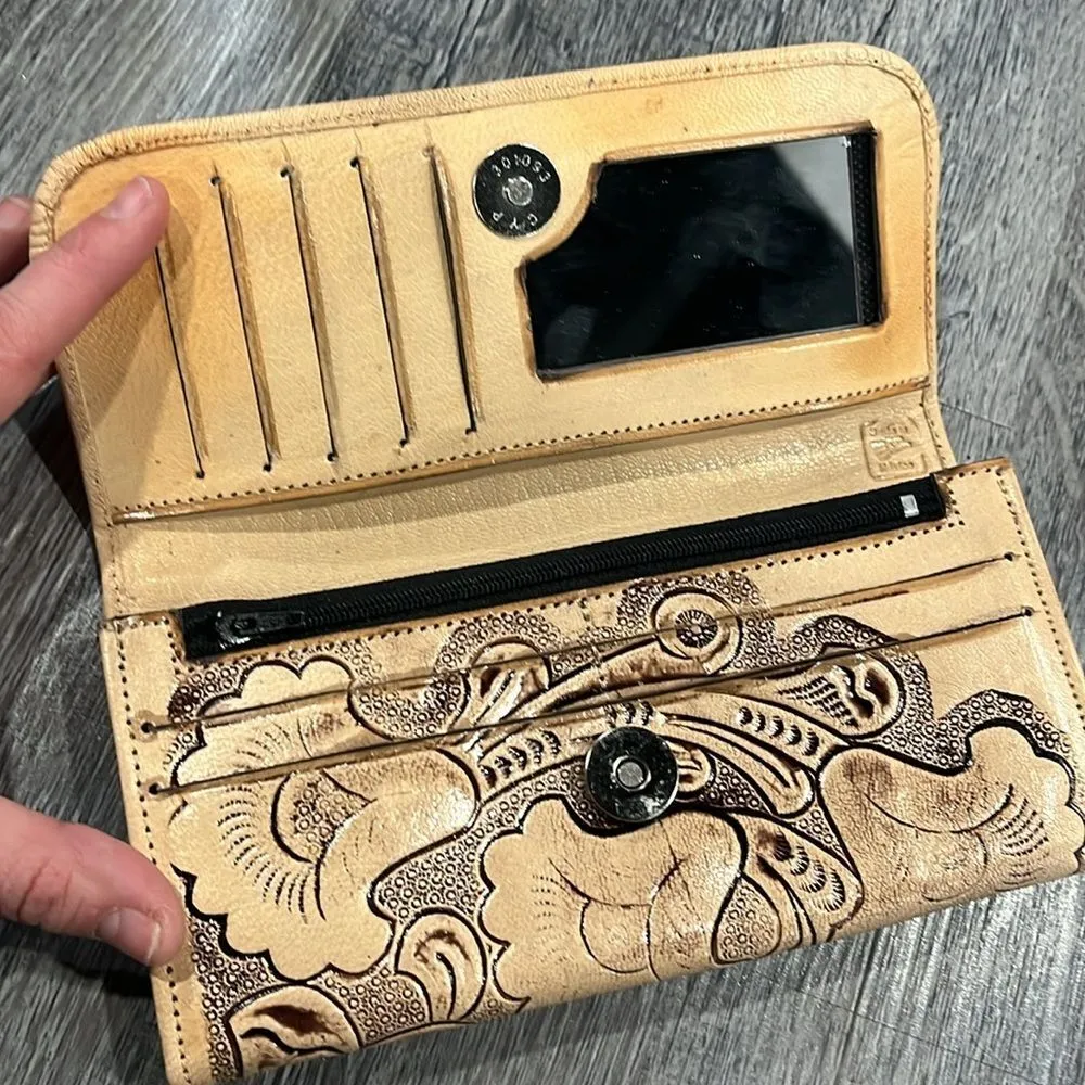 NEW Western handmade leather Elegant Tan Embossed Women's wallet Brown - Image 9