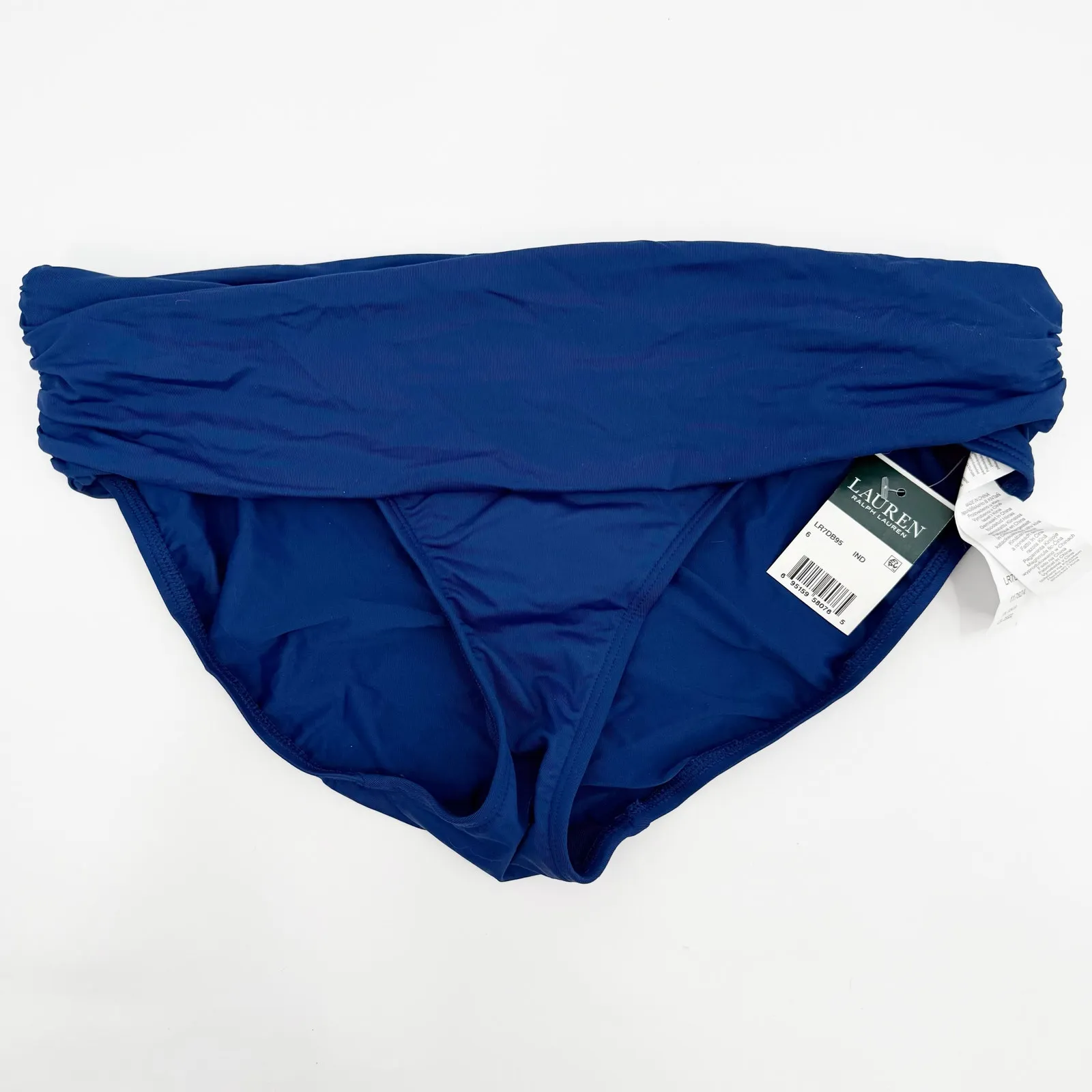 LAUREN RALPH LAUREN Bikini Bottom SZ 6 NWT Indigo Blue Beach Club Wide Shirred - Image 3