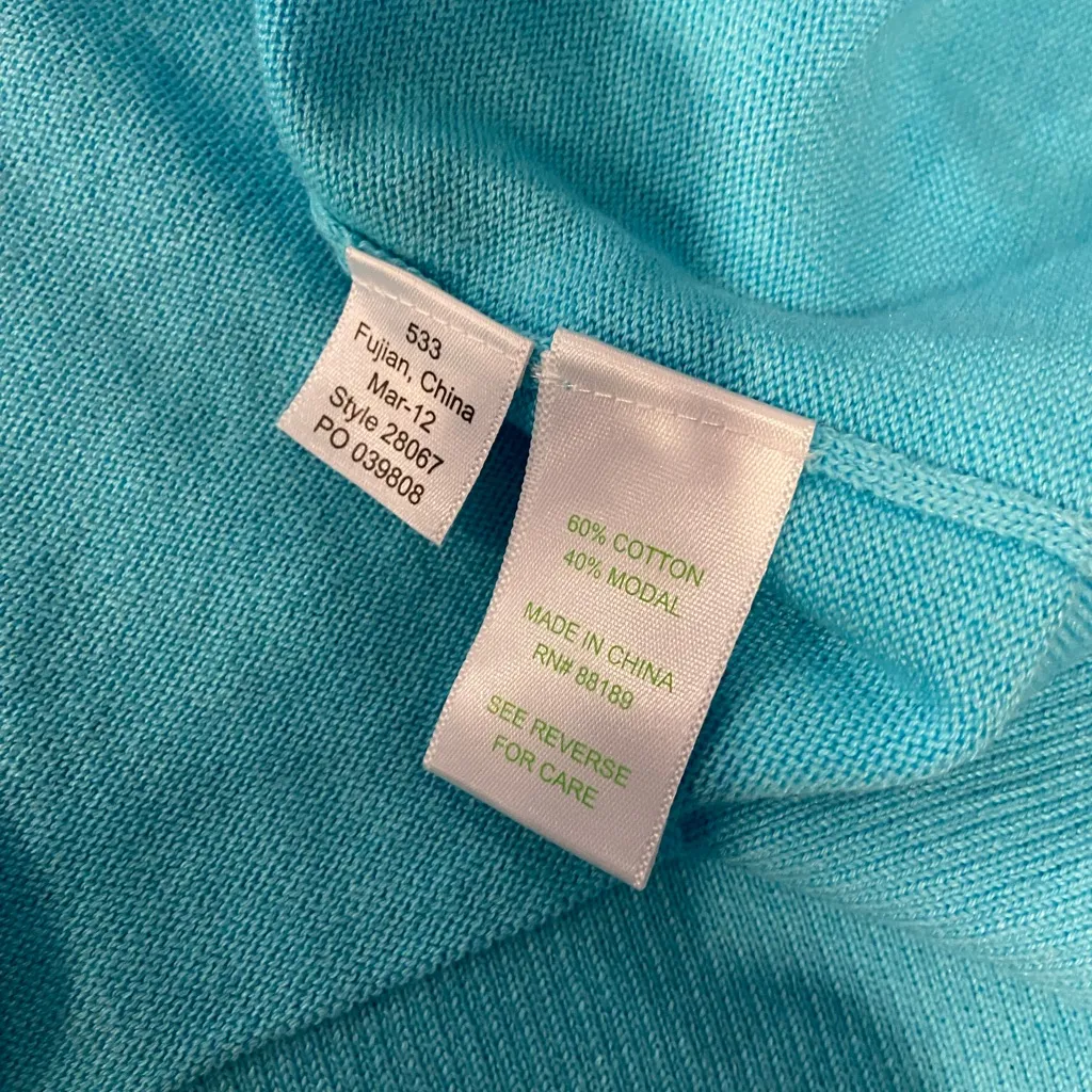 Lilly Pulitzer Size L Aqua Blue 3/4 Sleeve Cropped Cotton Knit Button Cardigan - Image 10