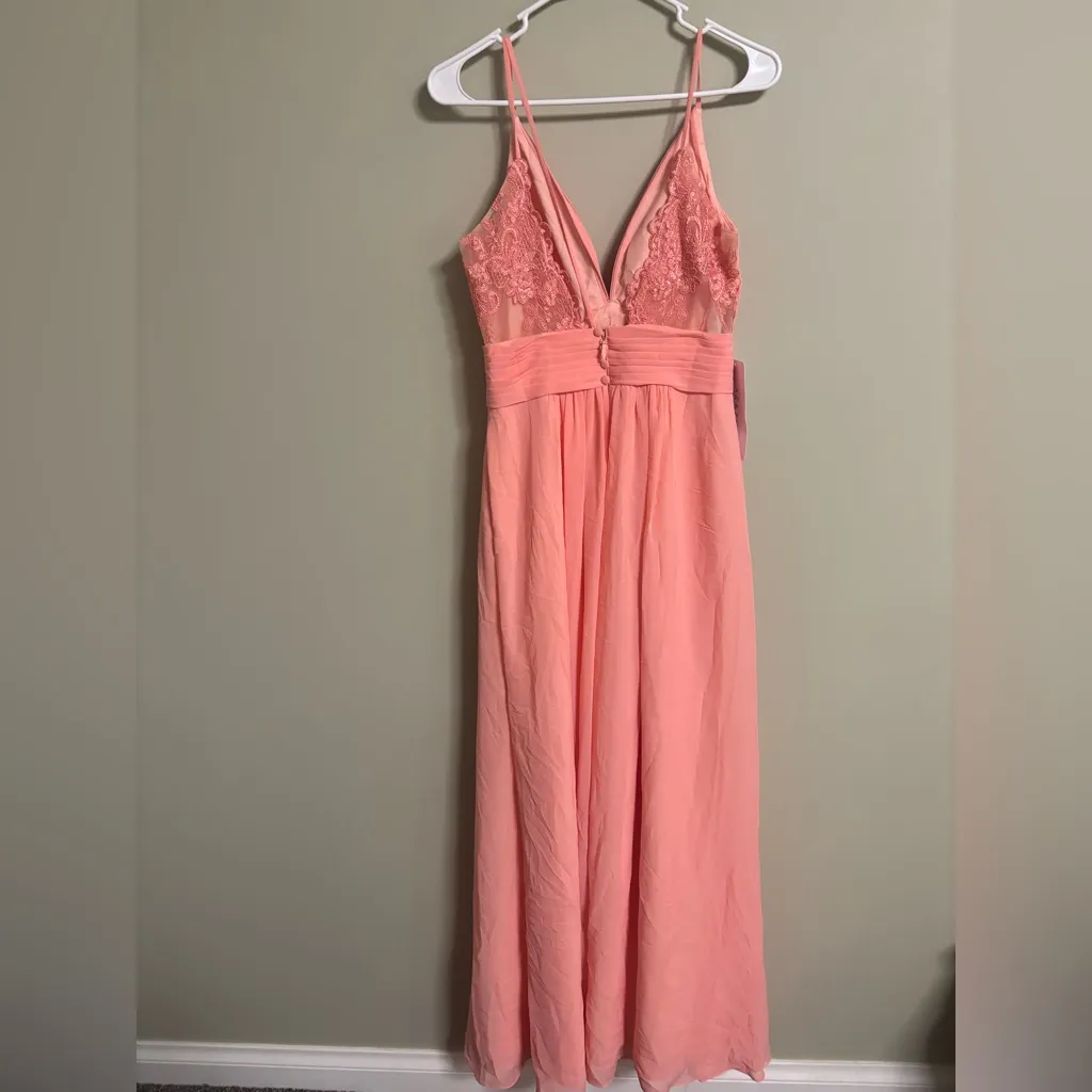 Azazie Maren Allure Bridesmaid Dress Coral Size 6 Small Formal Maxi Evening New - Image 3